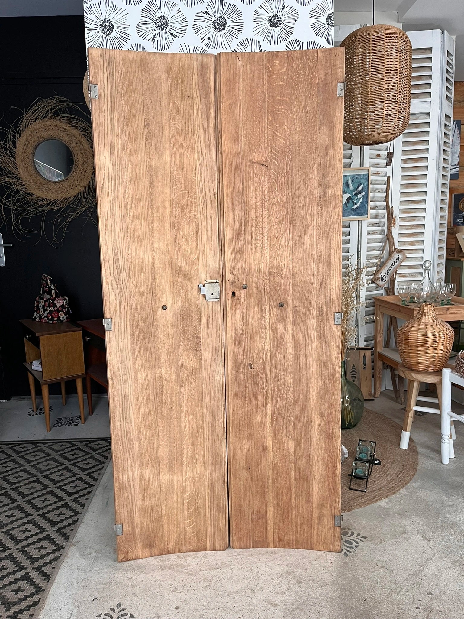 Duo portes d'armoire Art Déco bois massif chêne Solweig & Abigaël Bordeaux tête de lit paravent