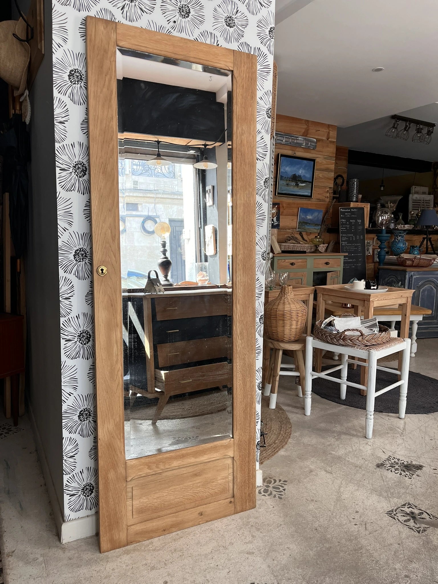 Porte armoire biseauté vintage Art Déco bois massif chêne Azalée