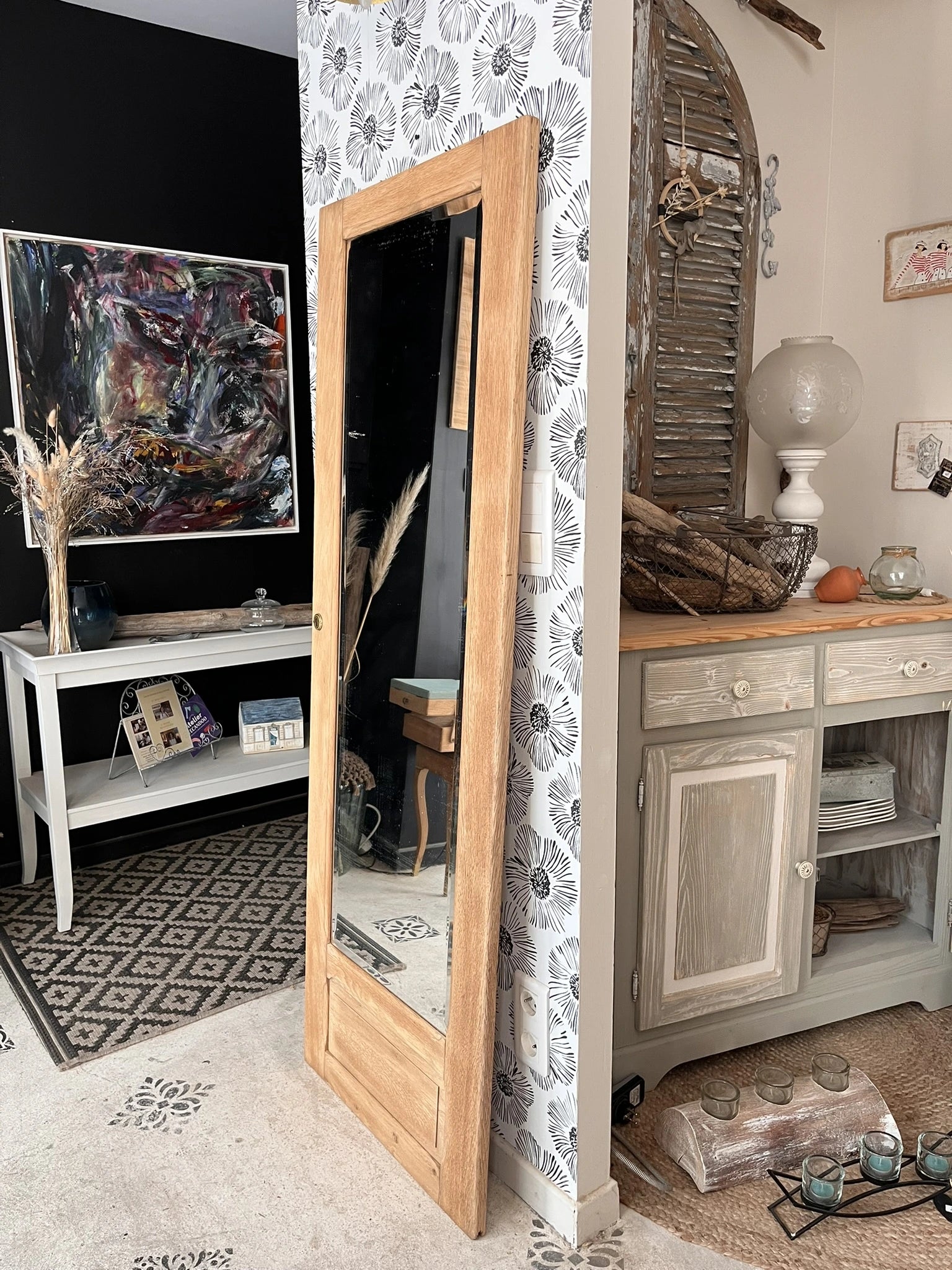 Porte armoire biseauté vintage Art Déco bois massif chêne Azalée