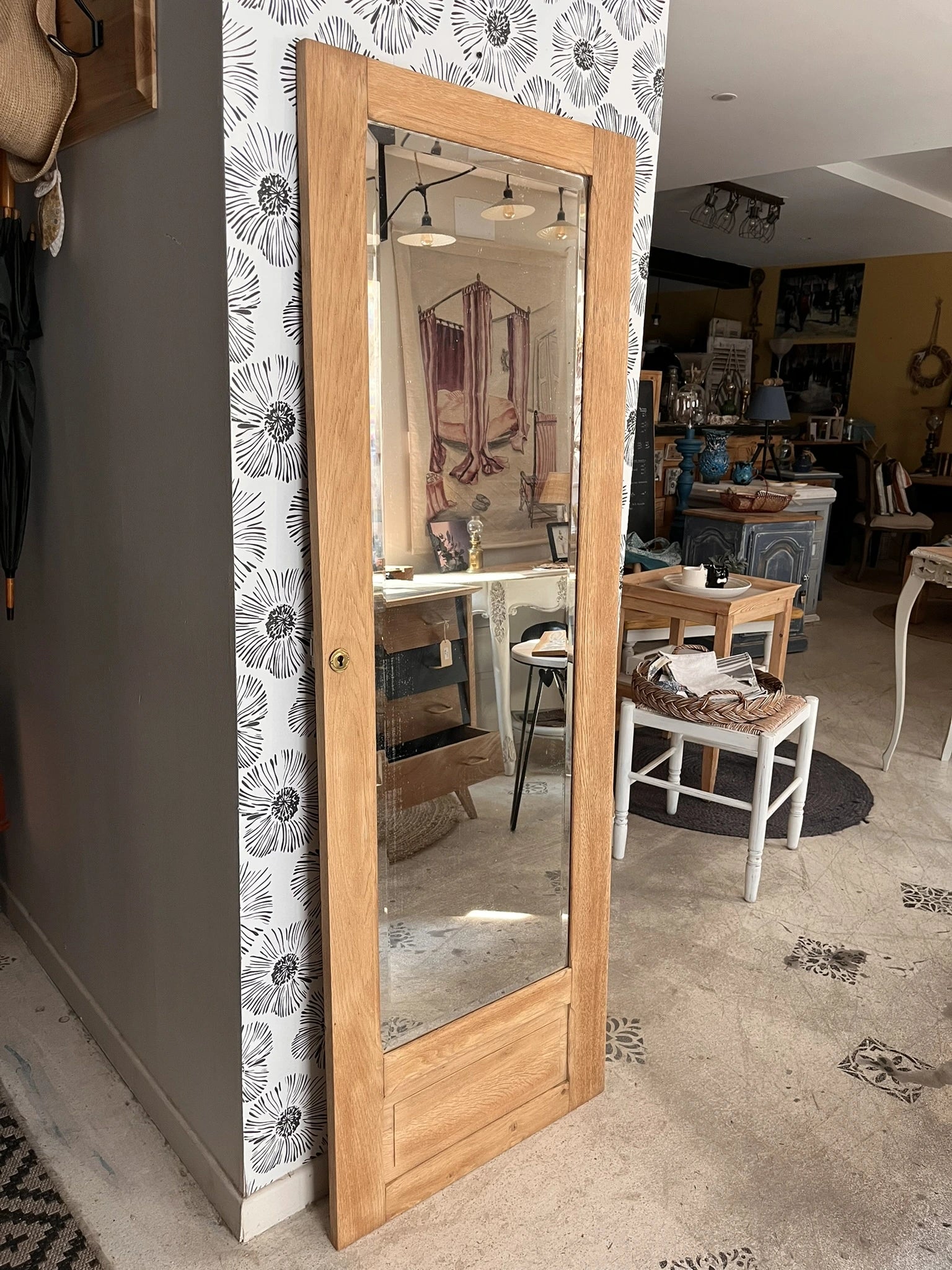 Porte armoire biseauté vintage Art Déco bois massif chêne Azalée