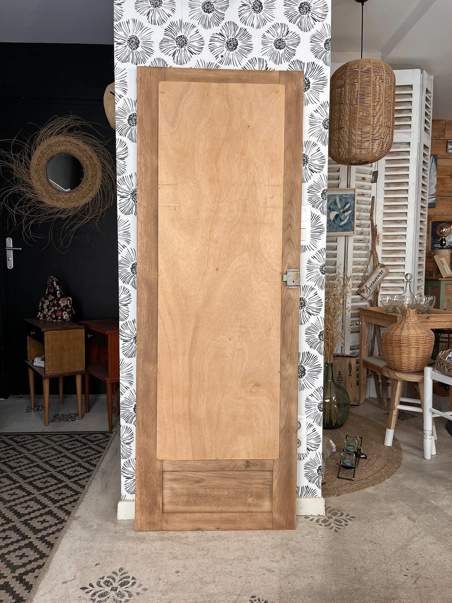 Porte armoire biseauté vintage Art Déco bois massif chêne Azalée