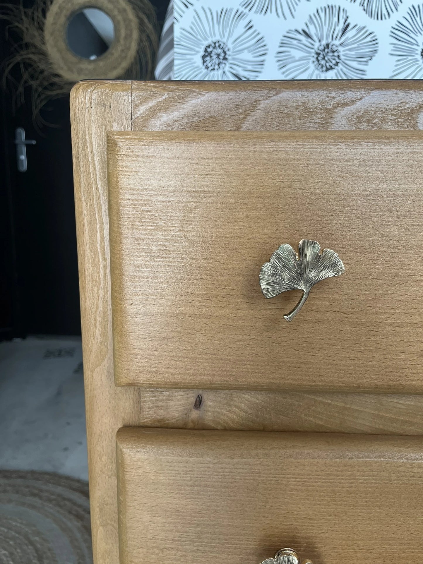 Commode Hanaé bois Art Déco feuilles de ginkgo