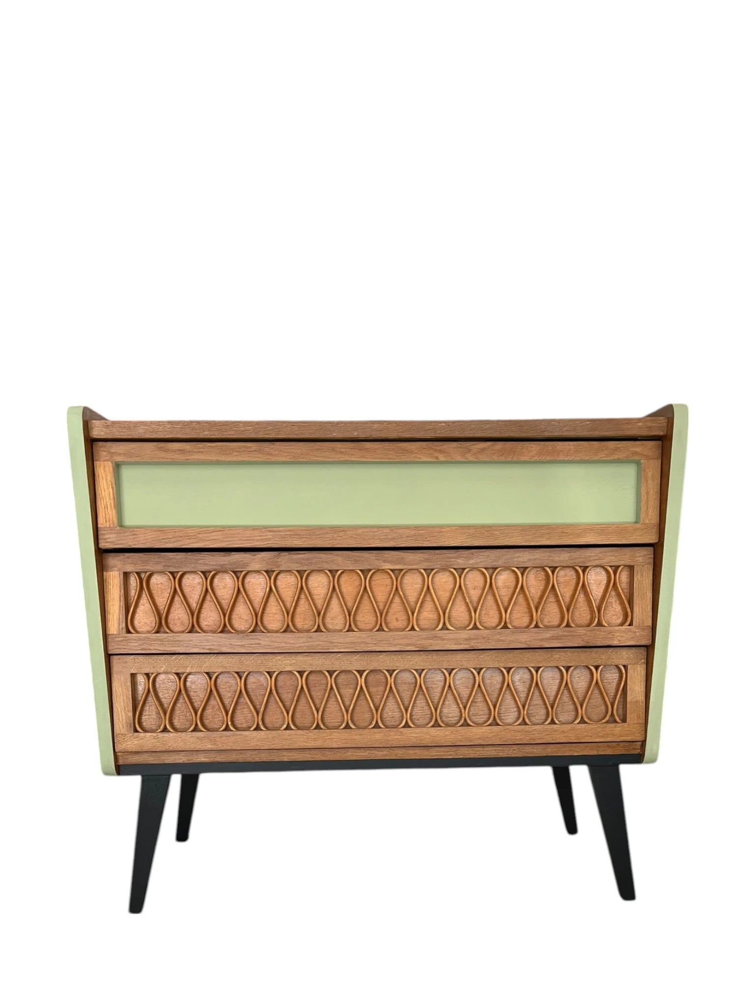 Commode Isadora années 50-70 scandinave rotin pieds compas