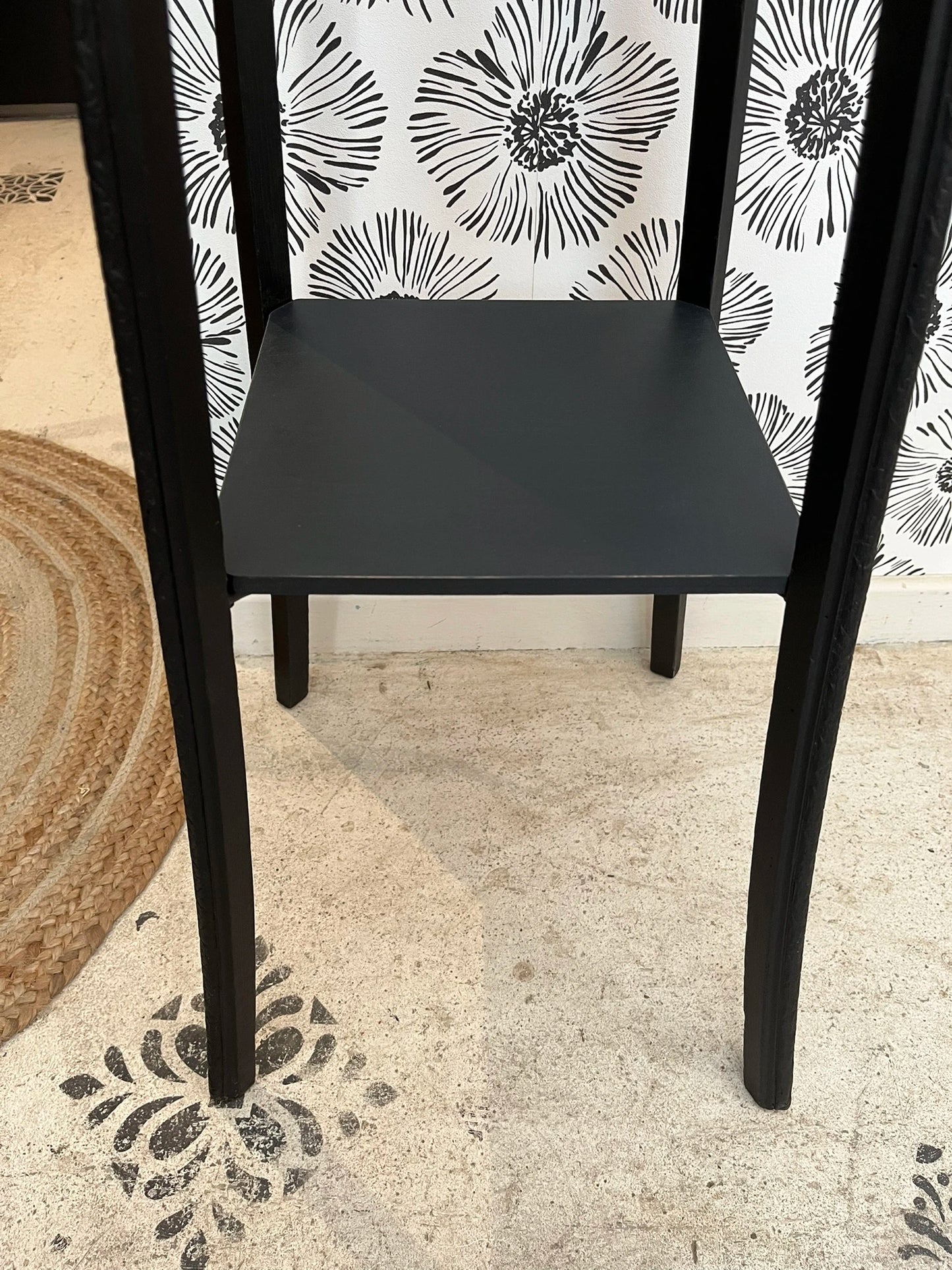 Sellette porte-plante, support plante bois massif, noir et gris