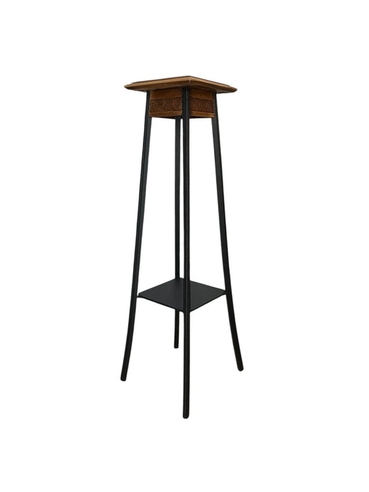 Sellette porte-plante, support plante bois massif, noir et gris