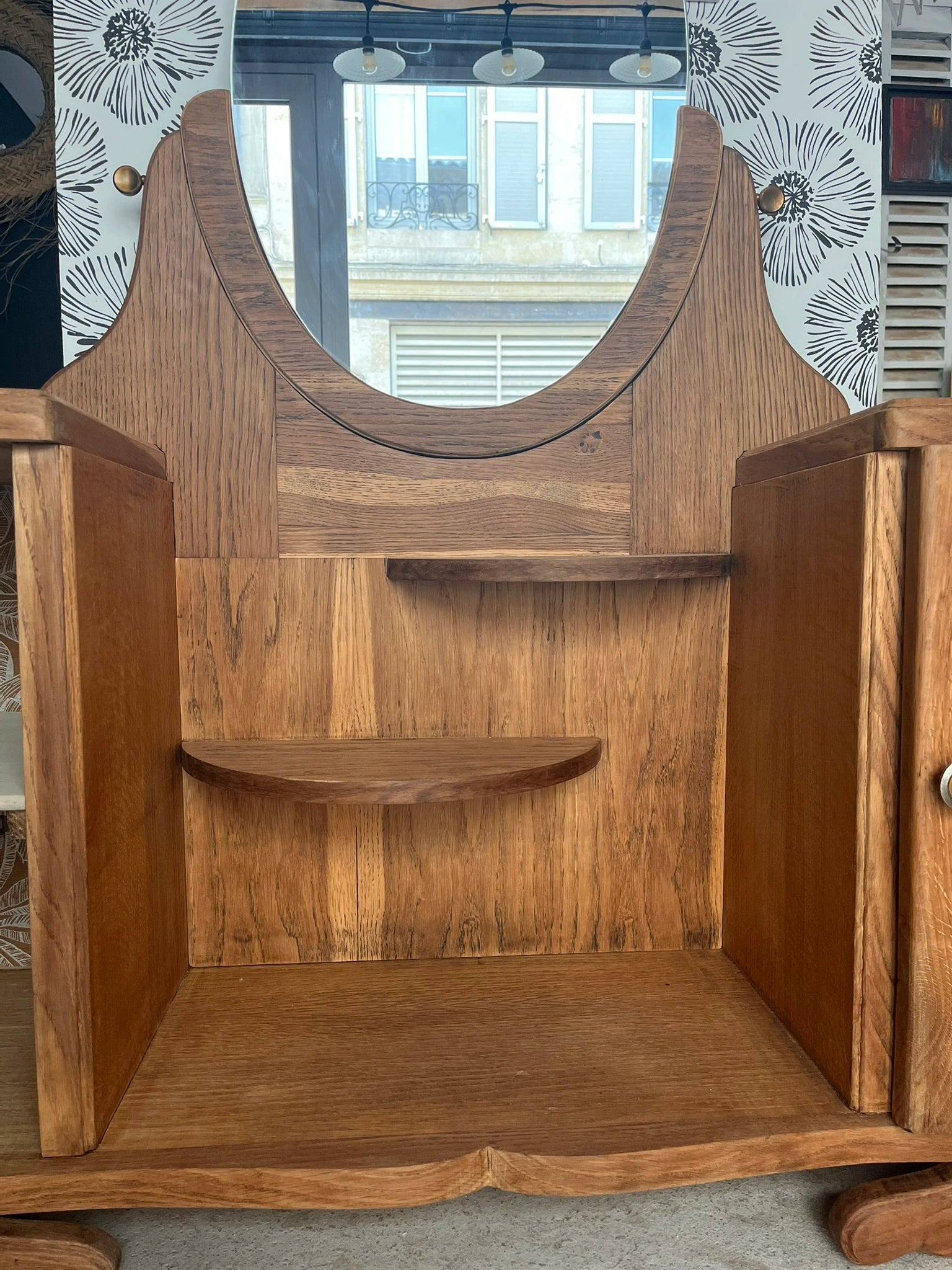 Coiffeuse buffet vintage Art Déco Mélissande 2 portes miroir Bordeaux