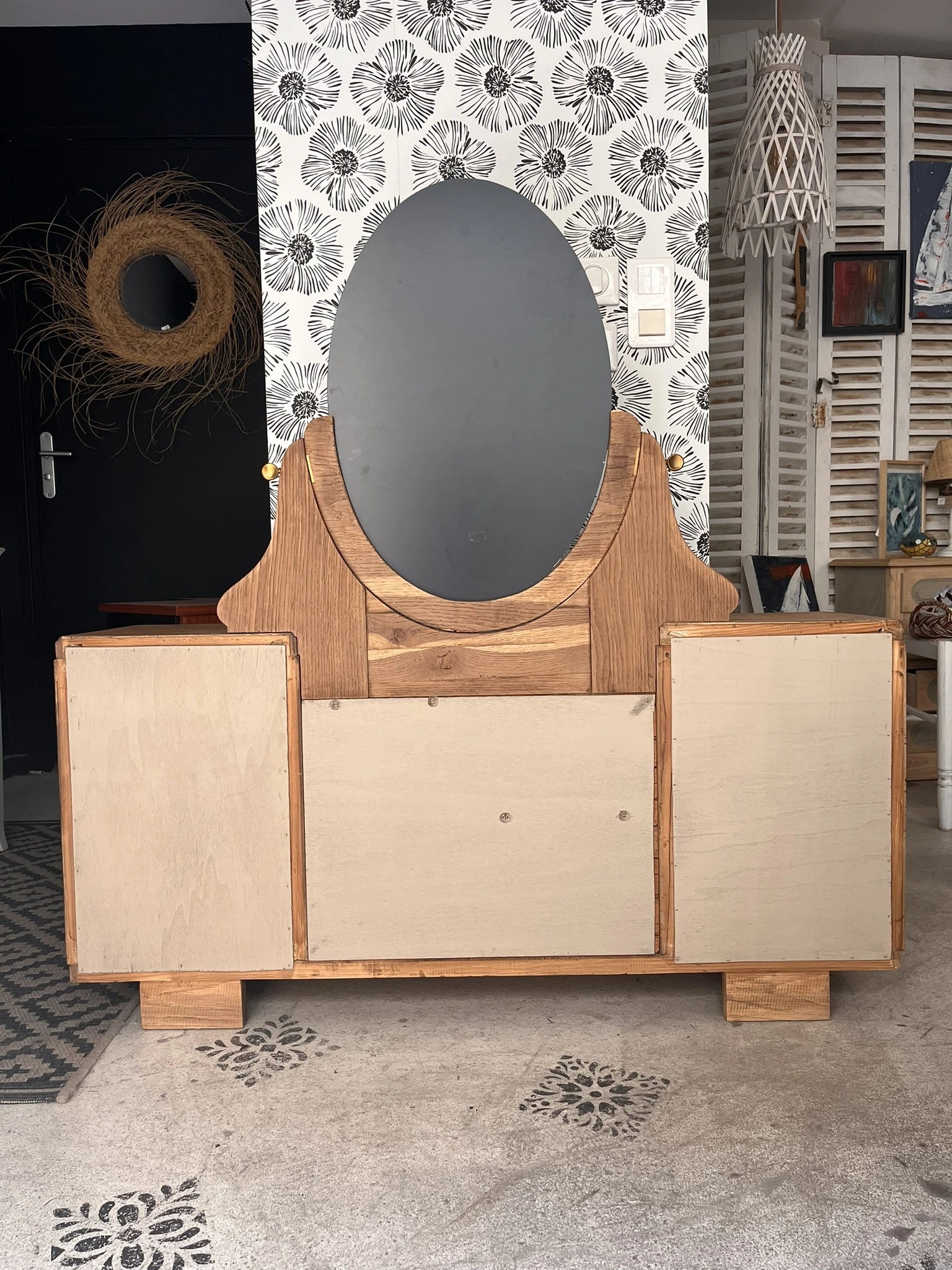 Coiffeuse buffet vintage Art Déco Mélissande 2 portes miroir Bordeaux