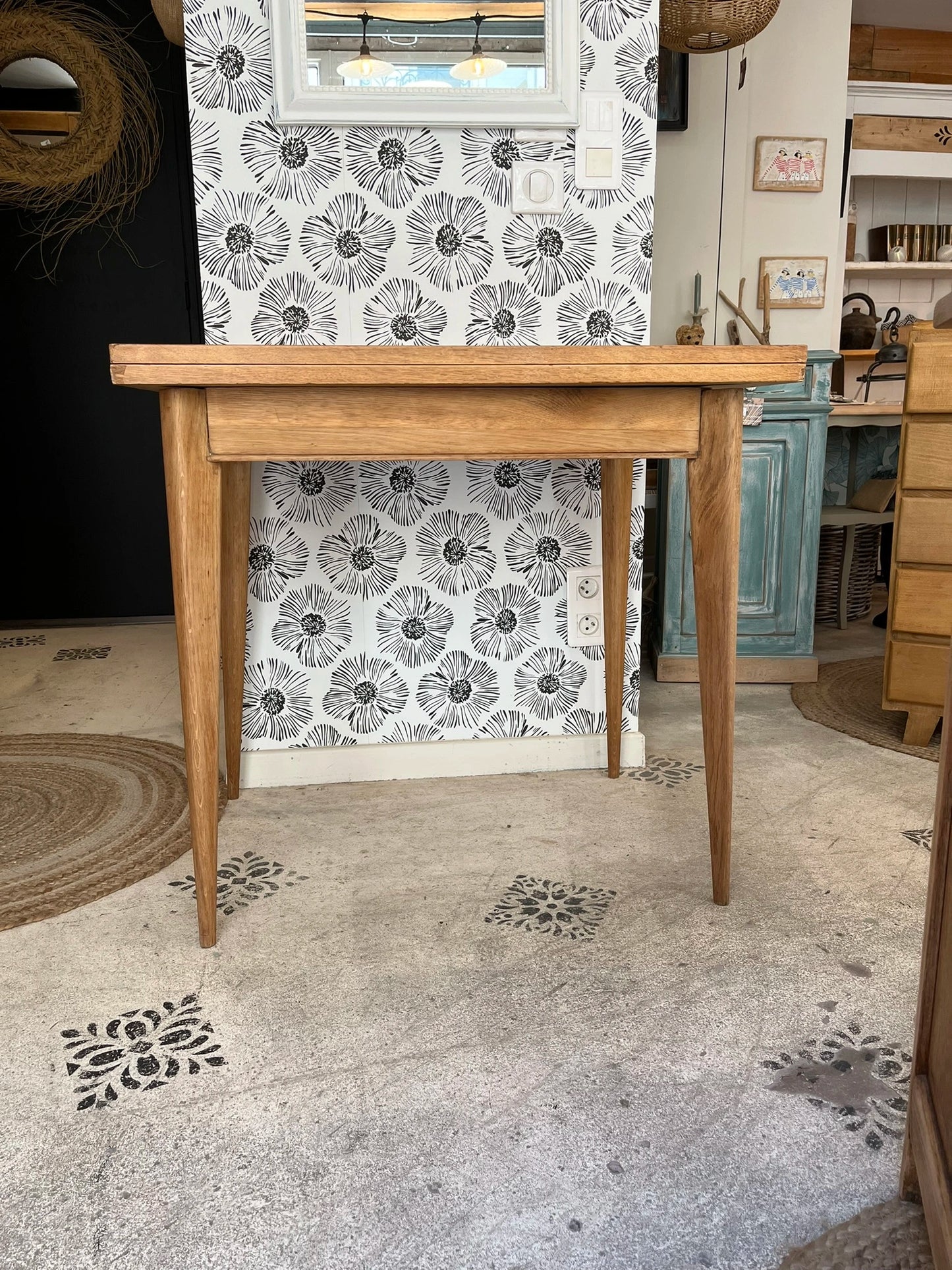 Table Garance vintage bois style scandinave pieds compas rallonge années 50 60 70