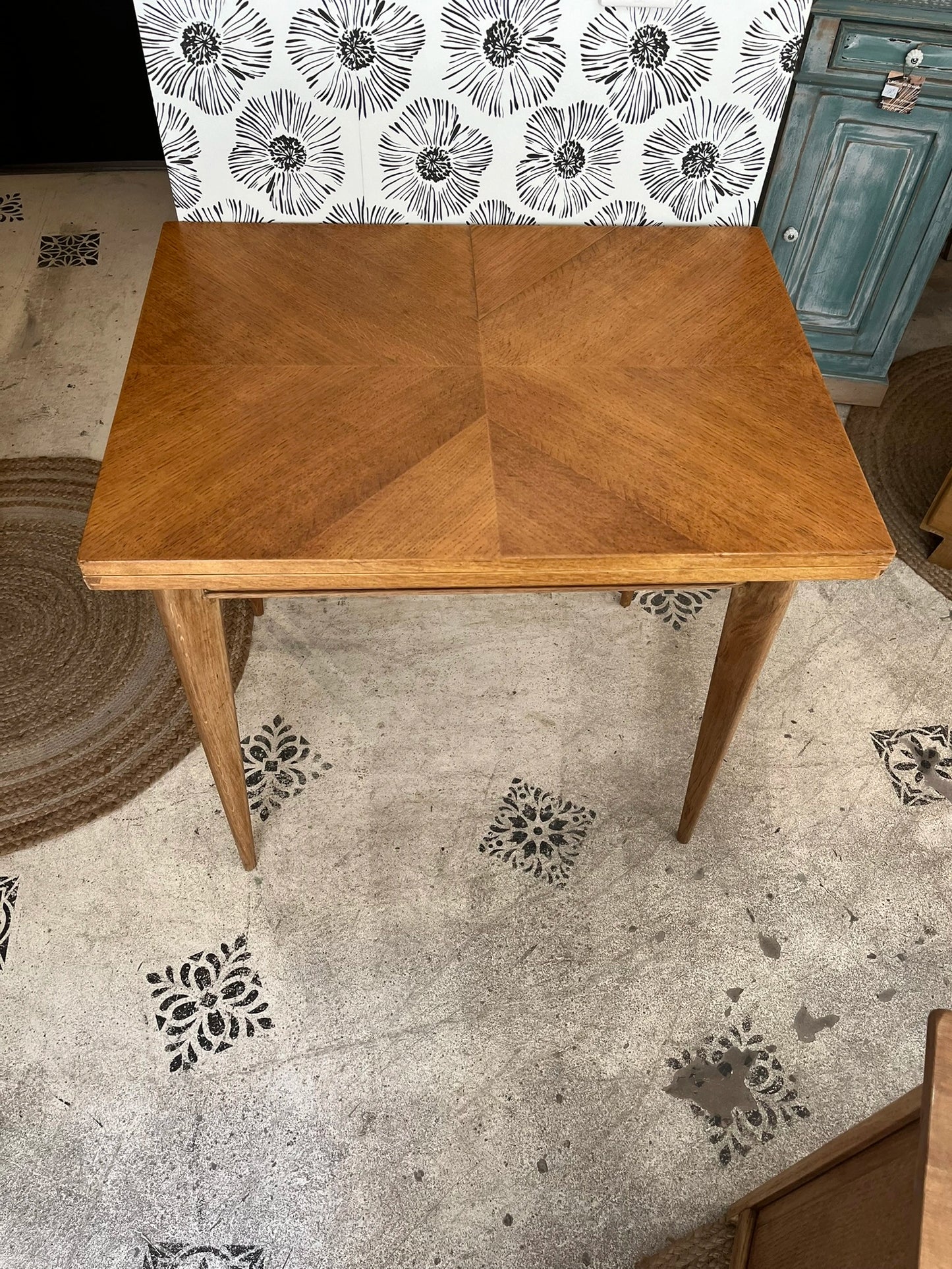 Table Garance vintage bois style scandinave pieds compas rallonge années 50 60 70