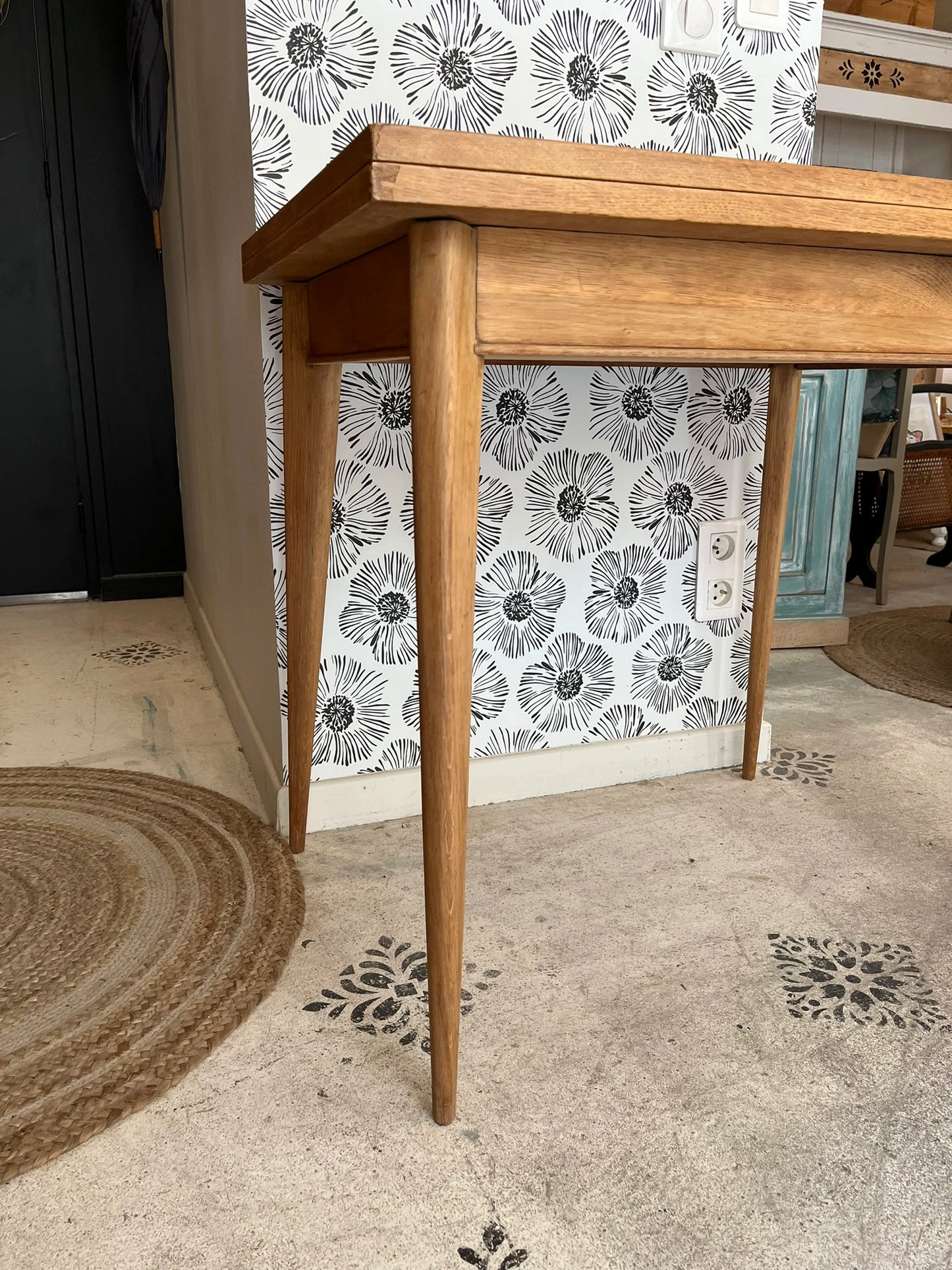 Table Garance vintage bois style scandinave pieds compas rallonge années 50 60 70