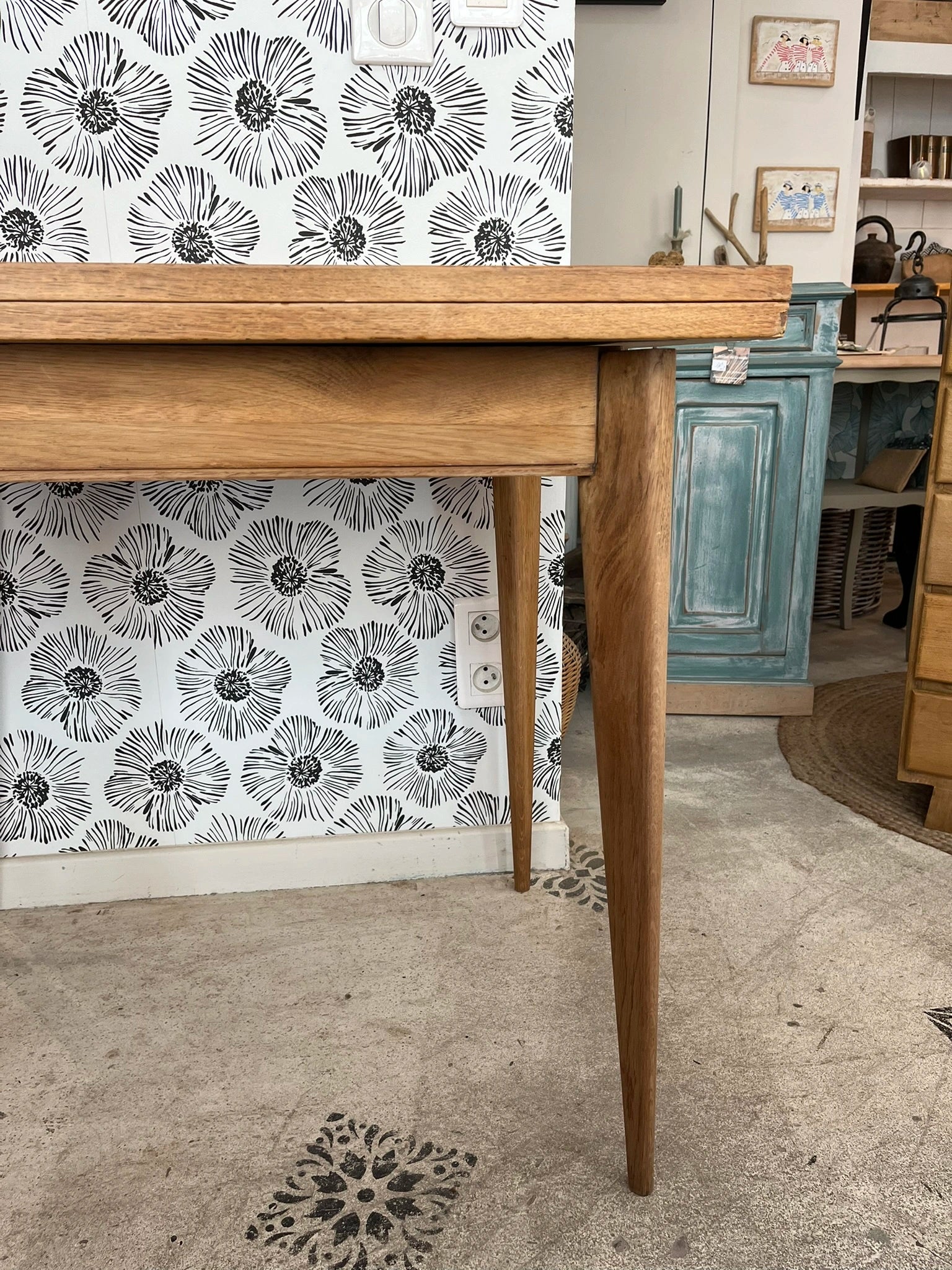 Table Garance vintage bois style scandinave pieds compas rallonge années 50 60 70