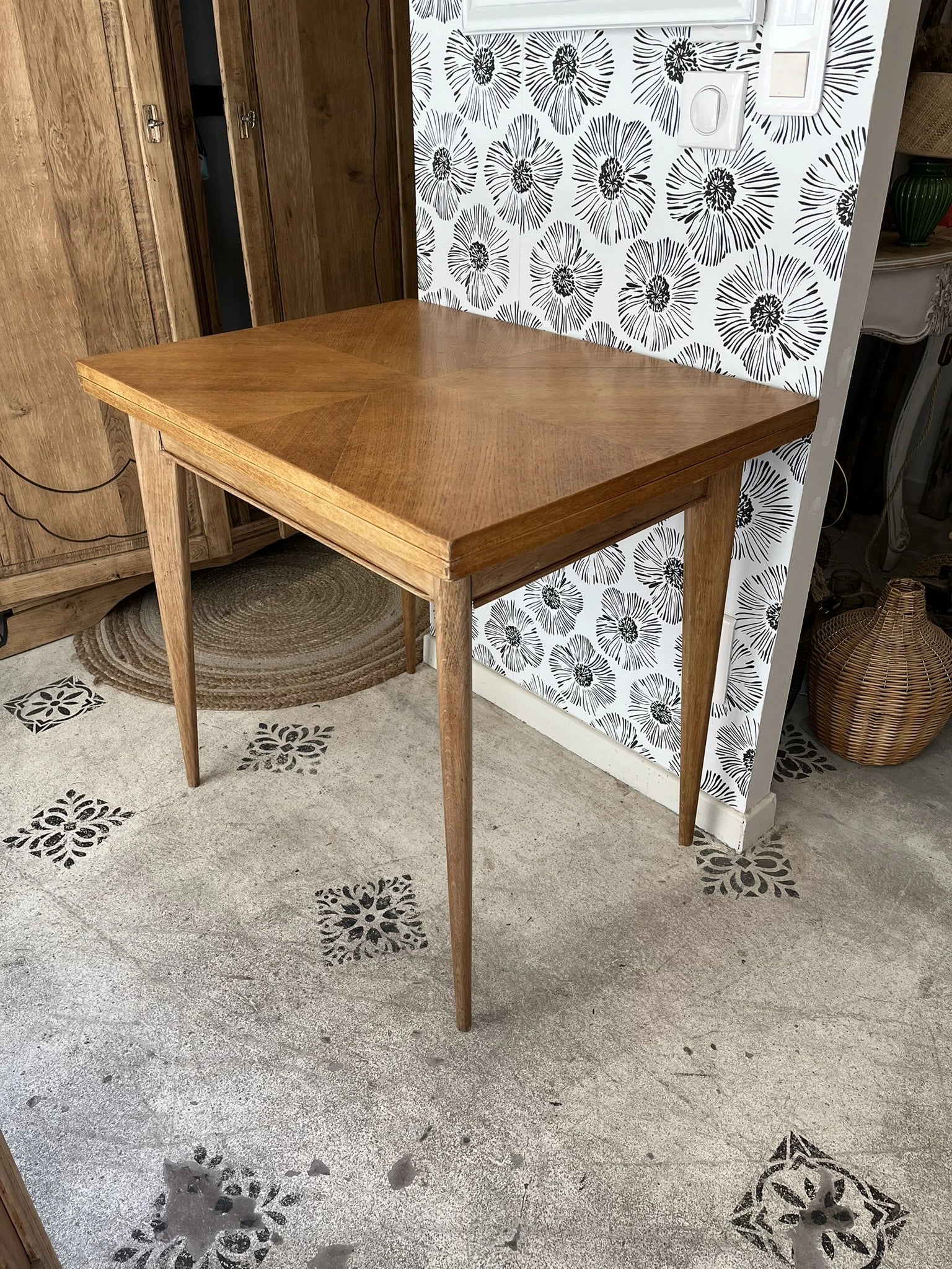 Table Garance vintage bois style scandinave pieds compas rallonge années 50 60 70