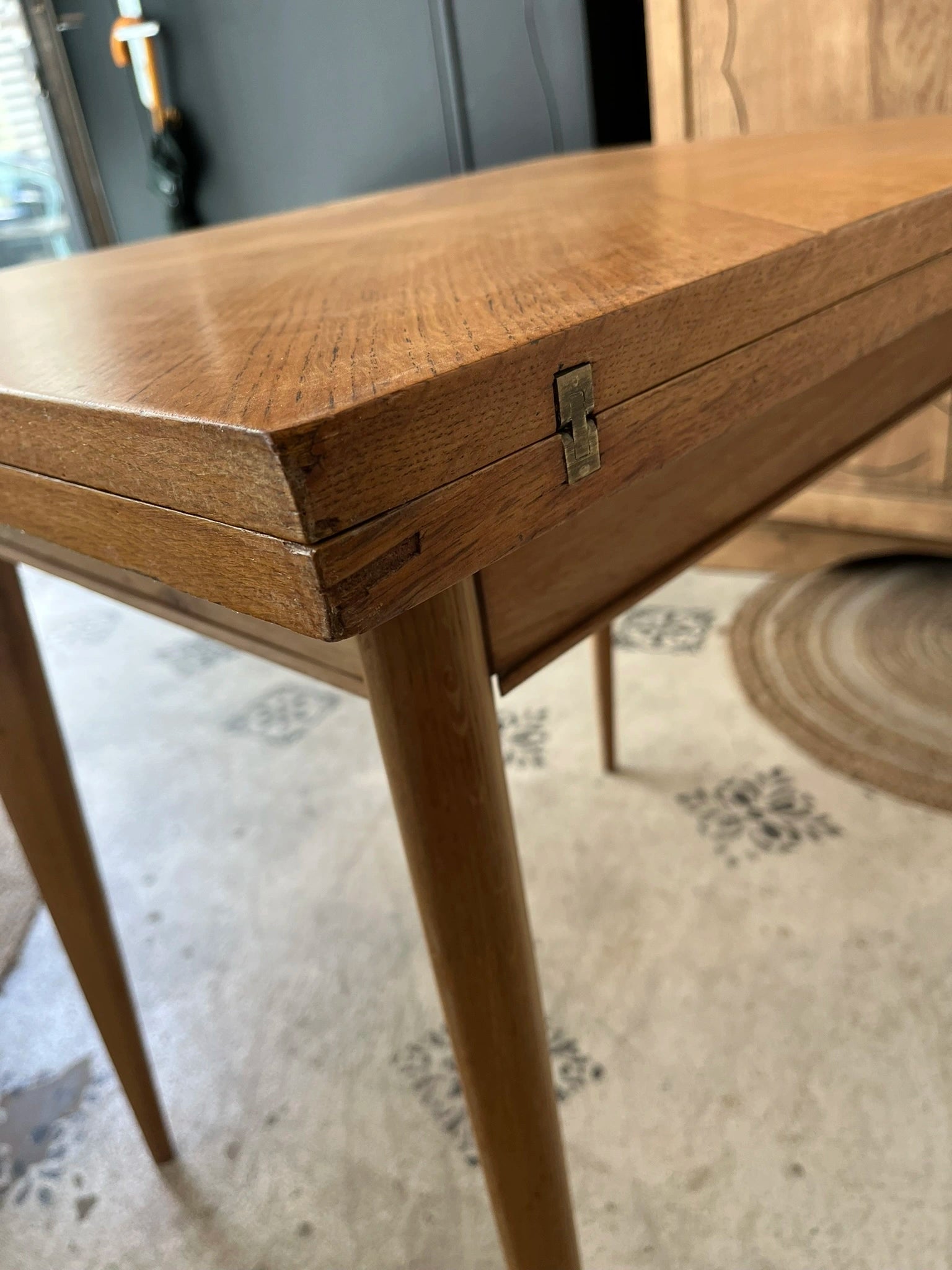 Table Garance vintage bois style scandinave pieds compas rallonge années 50 60 70