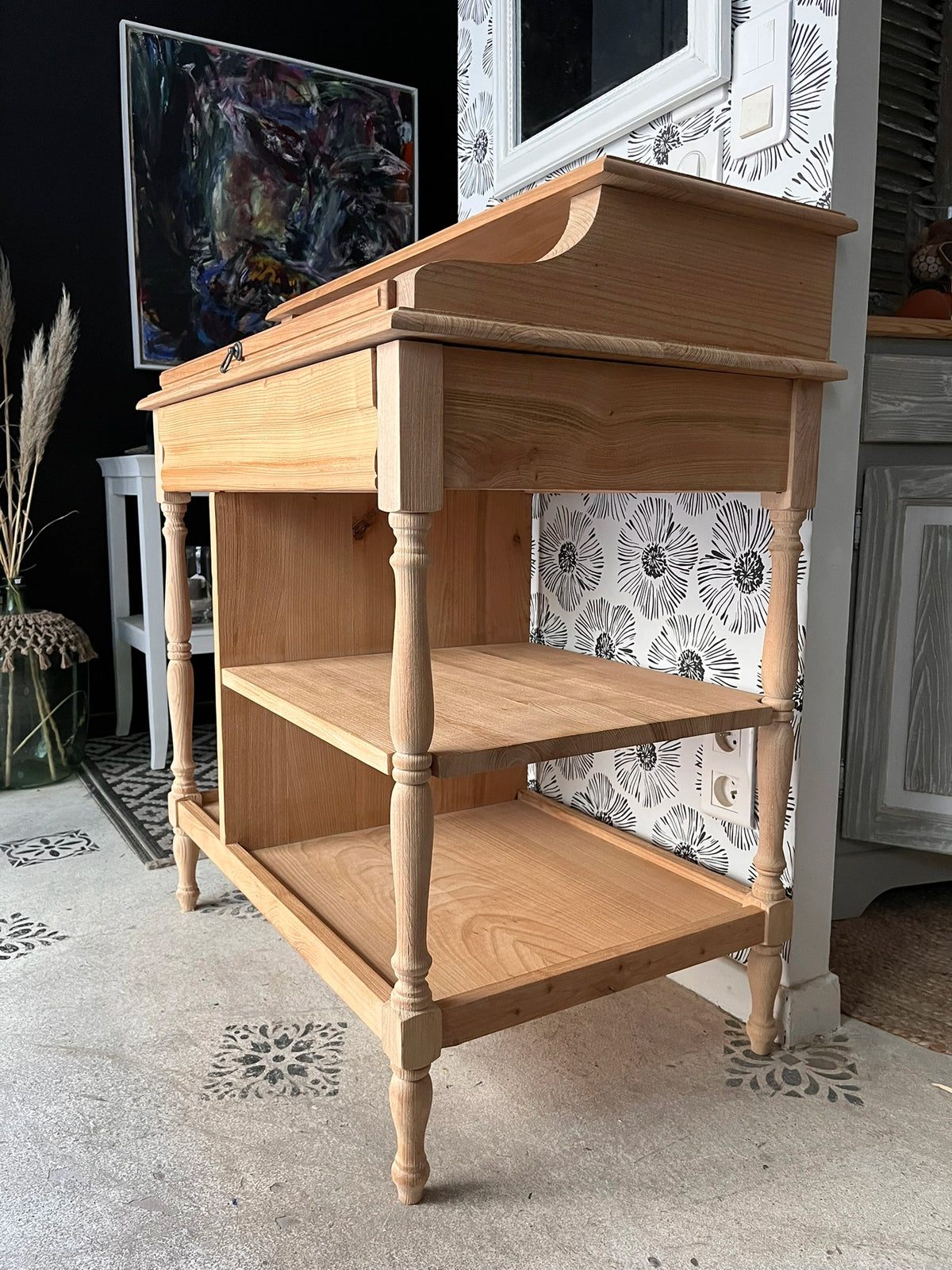 Bureau secrétaire console bois clair vintage Alphonse tiroir Bordeaux