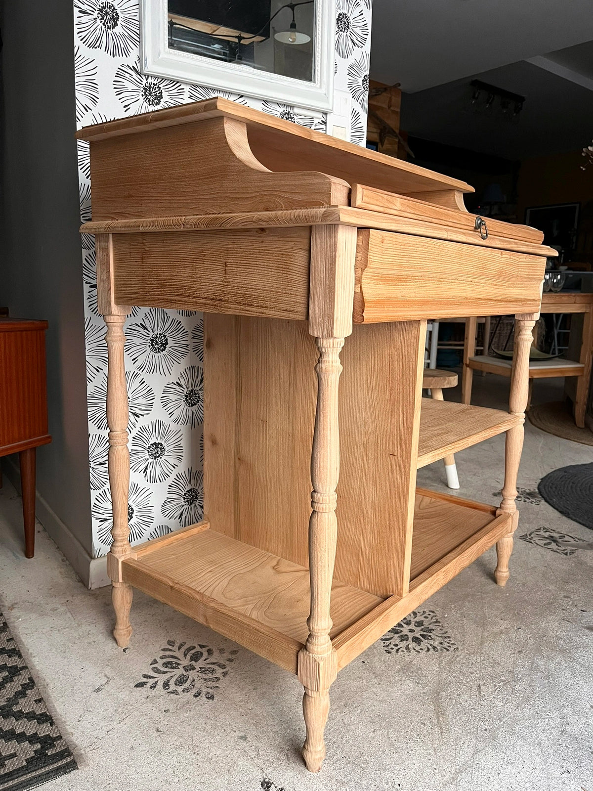Bureau secrétaire console bois clair vintage Alphonse tiroir Bordeaux