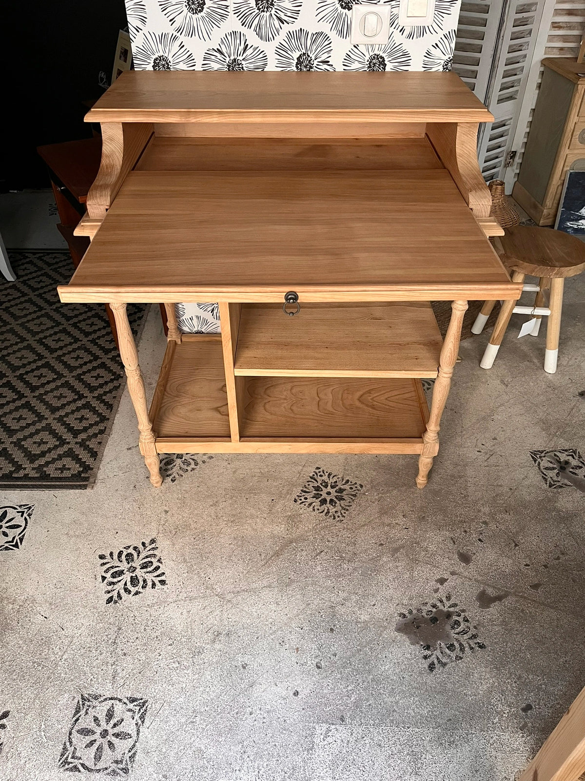 Bureau secrétaire console bois clair vintage Alphonse tiroir Bordeaux