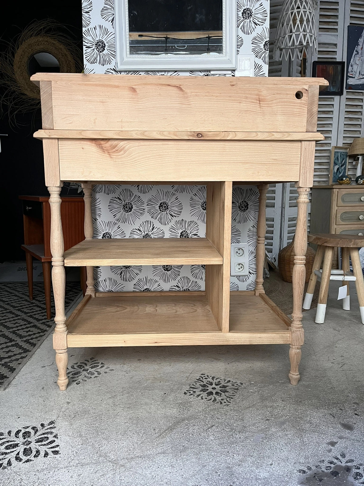 Bureau secrétaire console bois clair vintage Alphonse tiroir Bordeaux