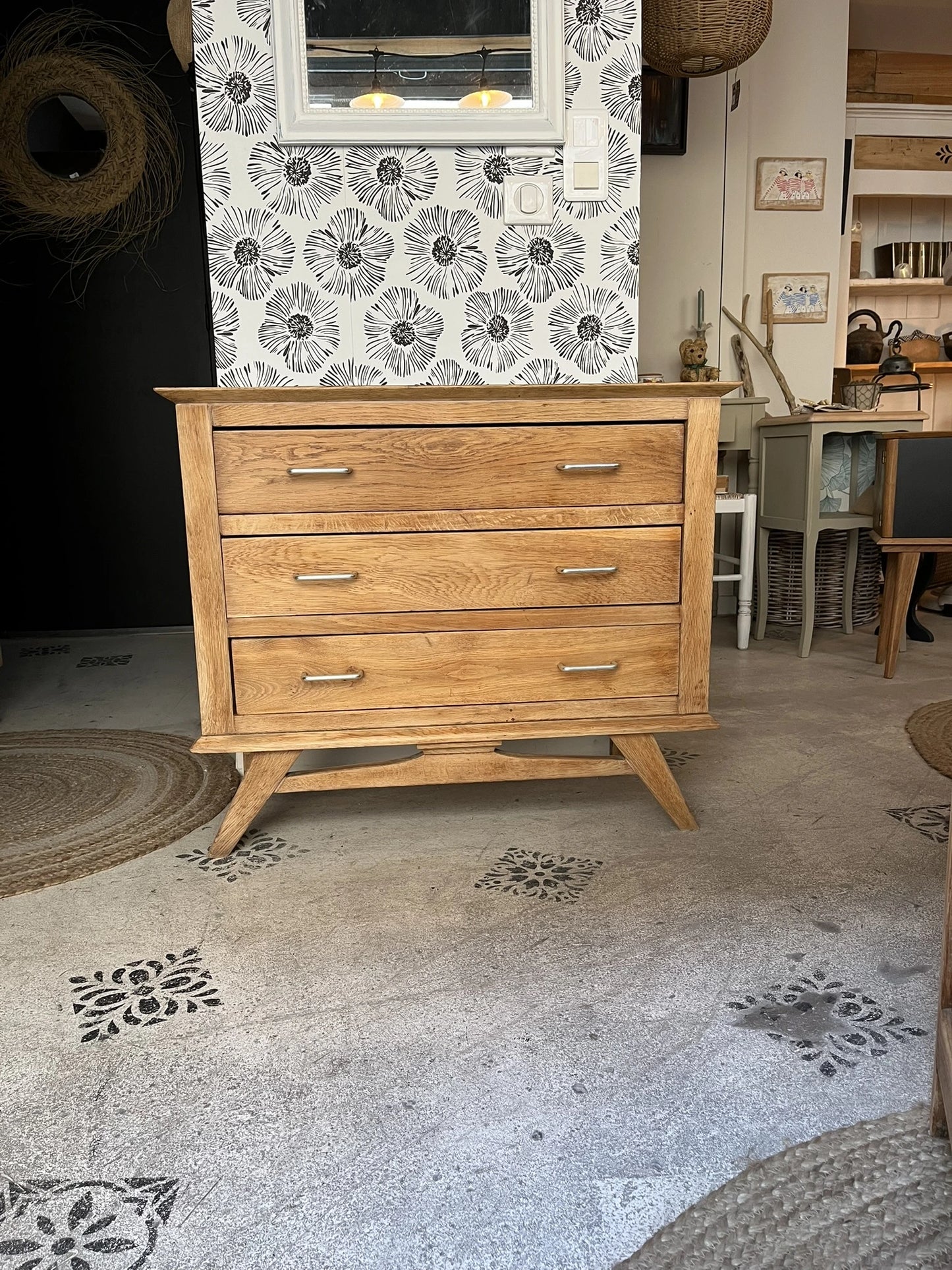 Commode vintage Oscar scandinave pieds compas 3 tiroirs années 50 60 70