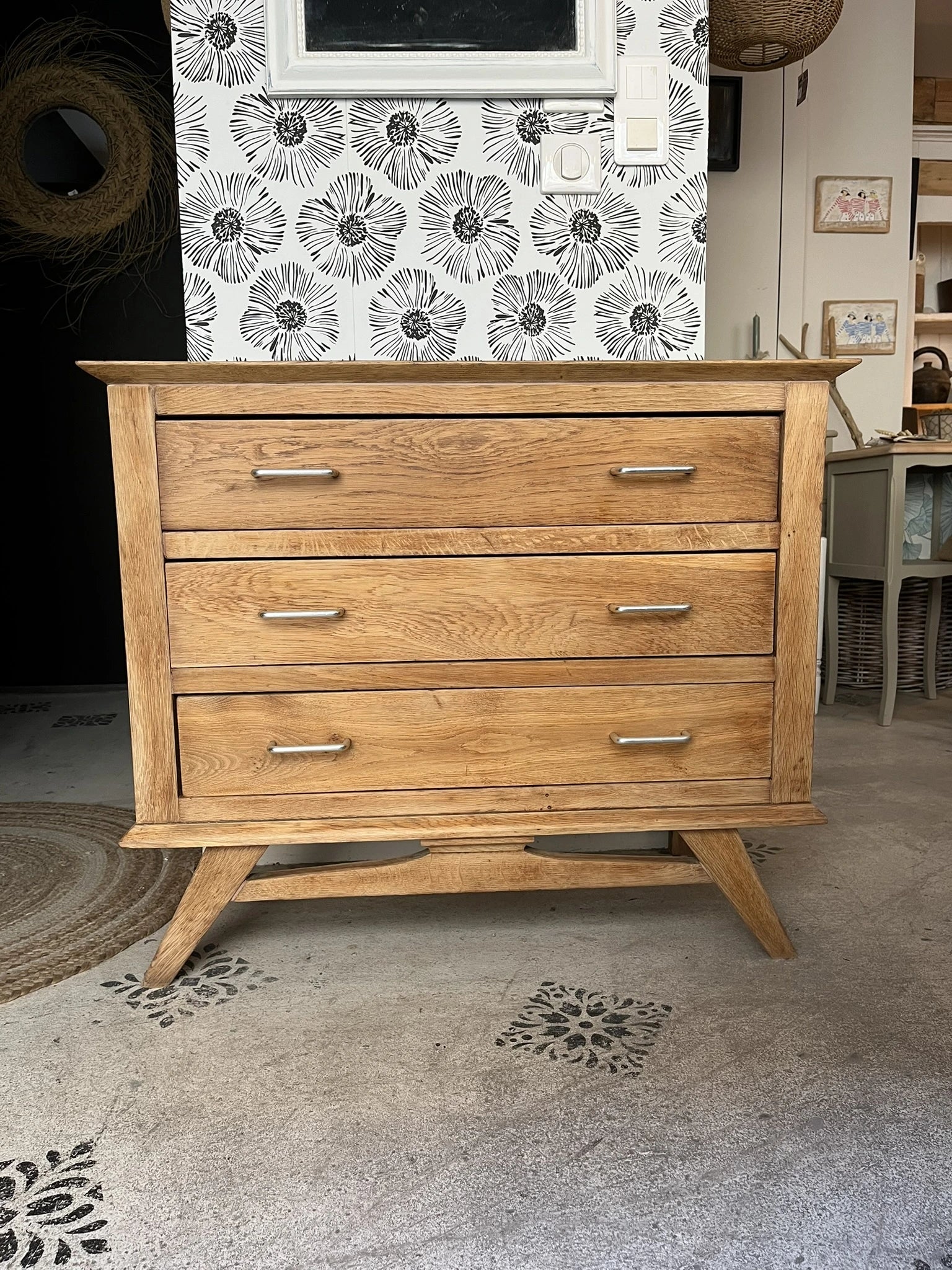 Commode vintage Oscar scandinave pieds compas 3 tiroirs années 50 60 70