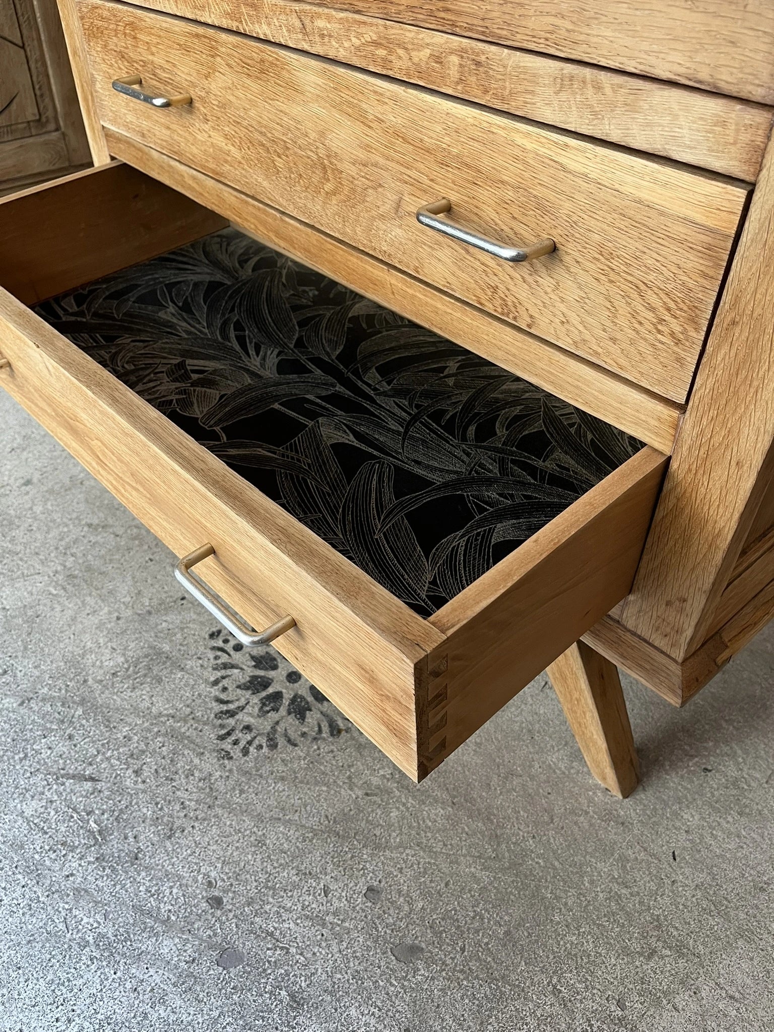 Commode vintage Oscar scandinave pieds compas 3 tiroirs années 50 60 70