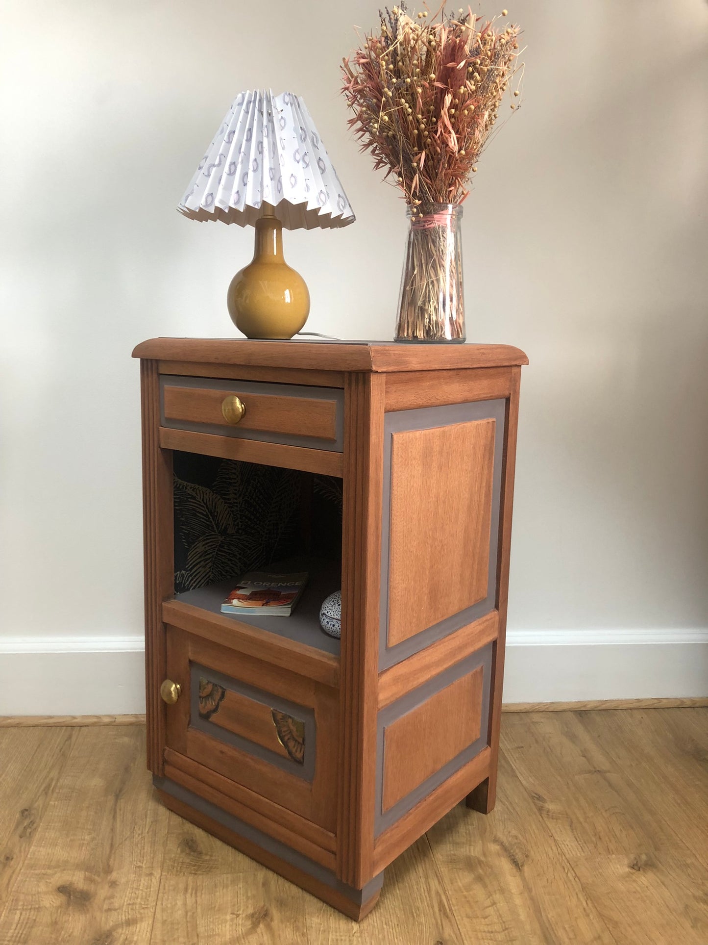 Table de chevet Thémys bois et aubergine