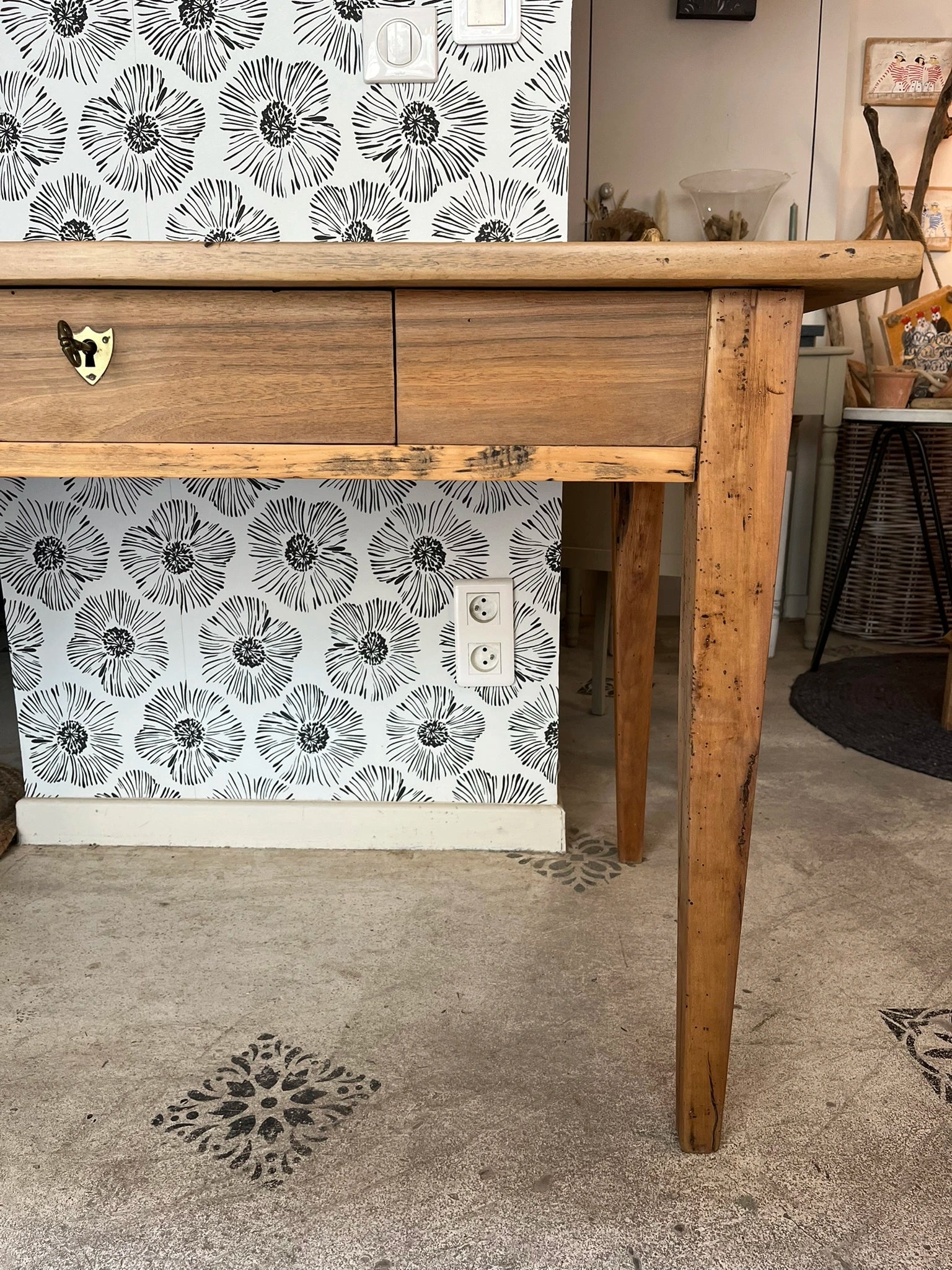 Bureau Nino noyer 1 tiroir meuble vintage 