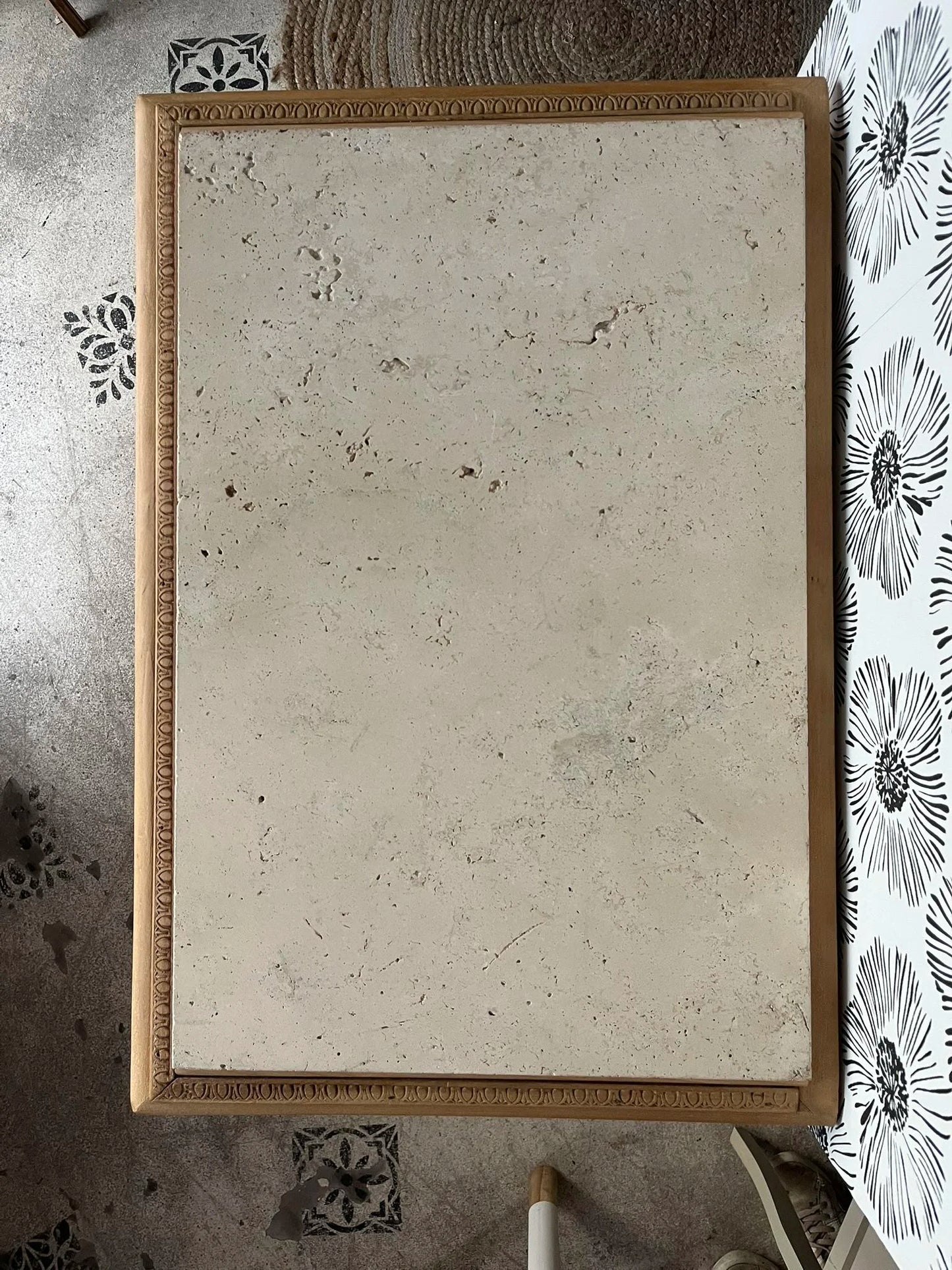 Console petit bureau vintage Calixte sculpté bois massif et marbre