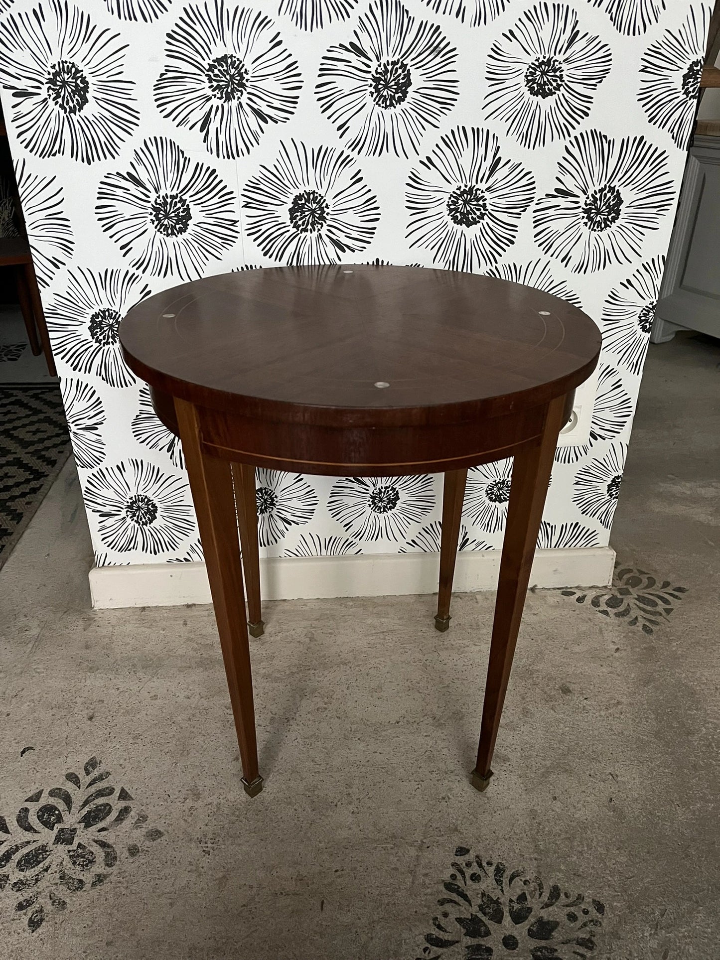 Table basse vintage Sybille bois et marqueterie style scandinave