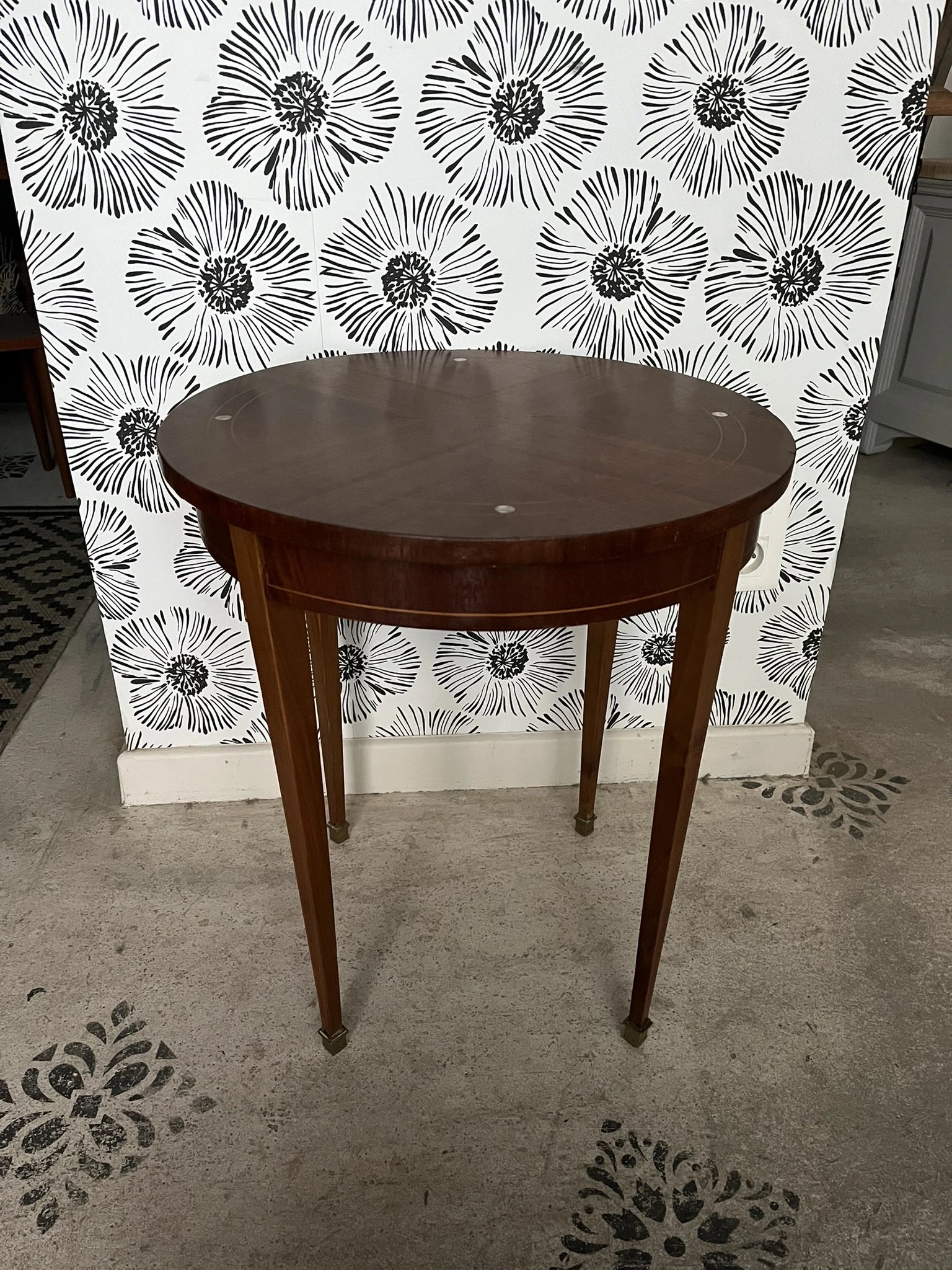 Table basse vintage Sybille bois et marqueterie style scandinave