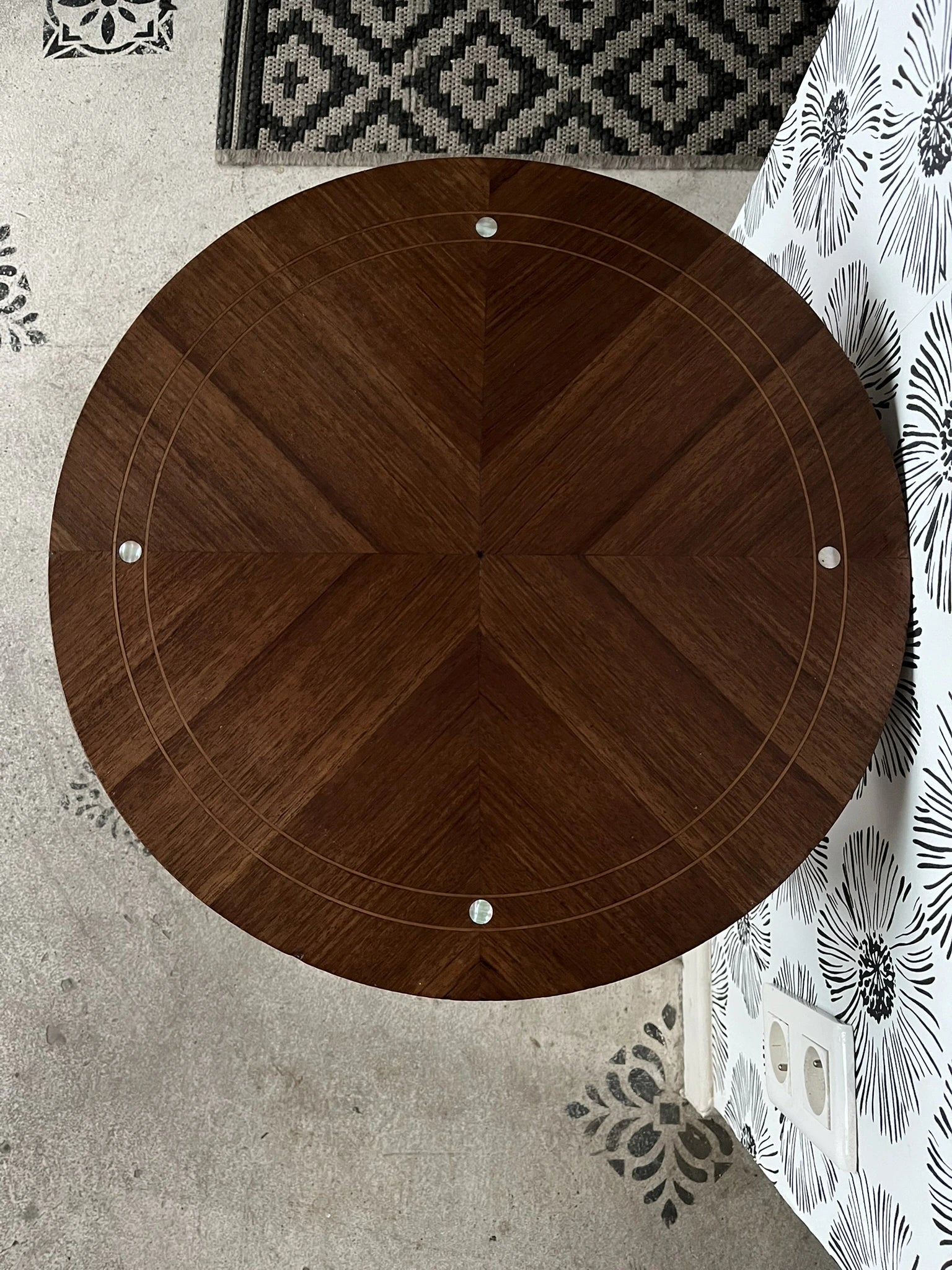 Table basse vintage Sybille bois et marqueterie style scandinave