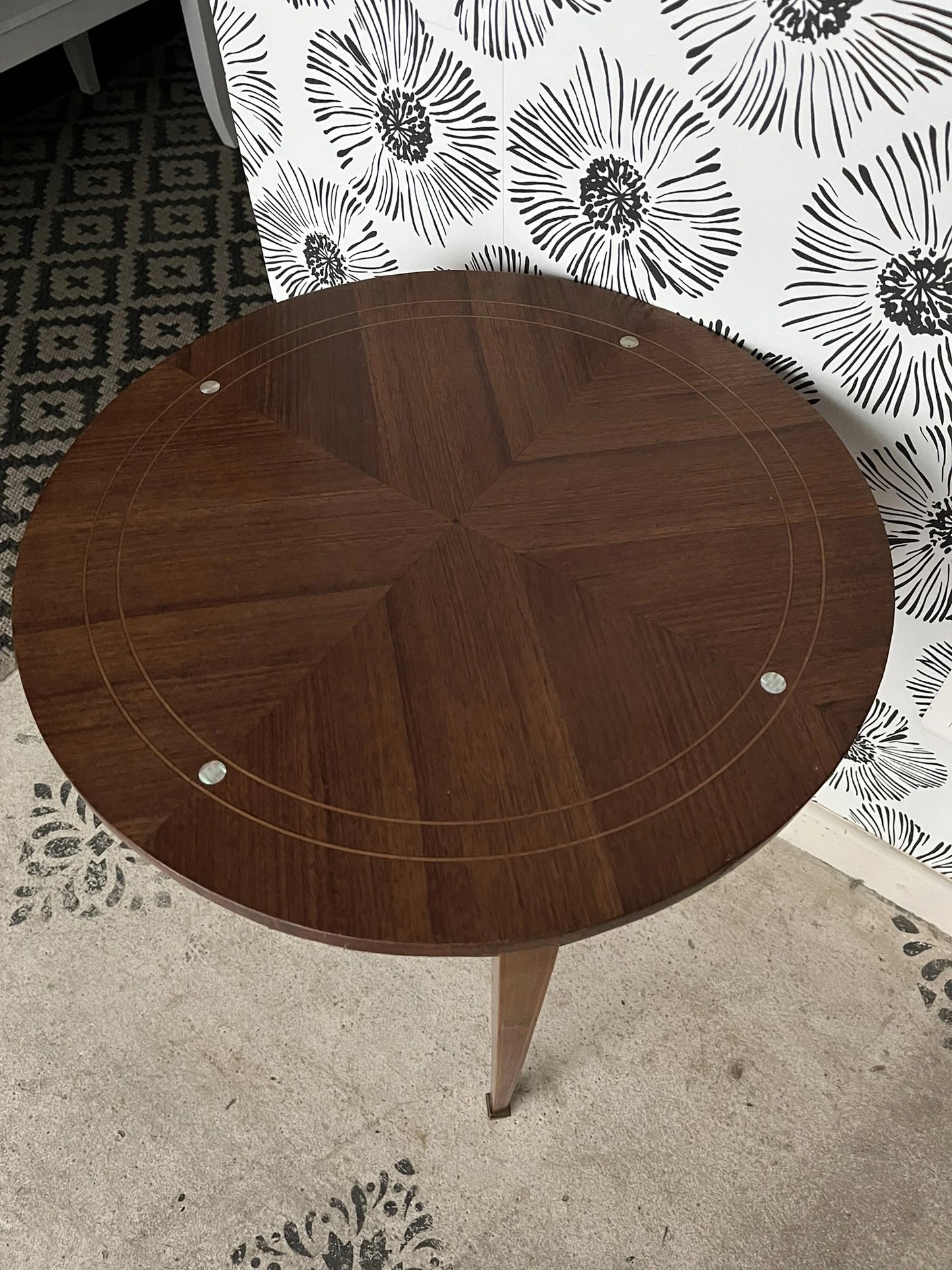 Table basse vintage Sybille bois et marqueterie style scandinave