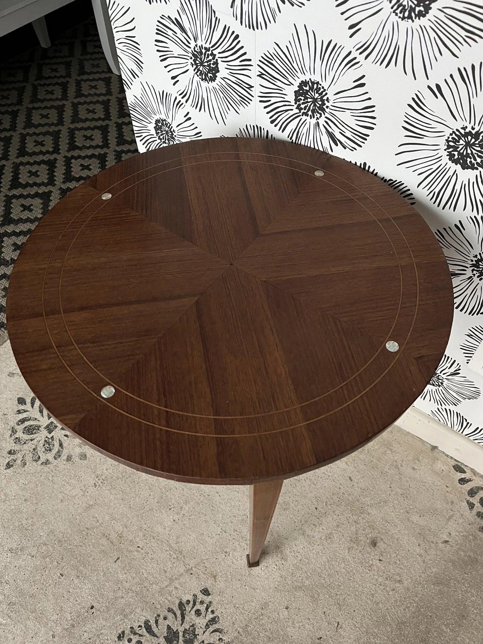 Table basse vintage Sybille bois et marqueterie style scandinave