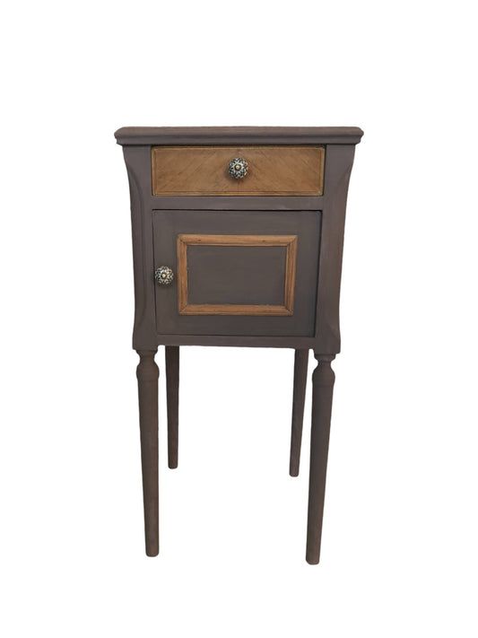 Table de chevet vintage Cléa bois et aubergine bois massif