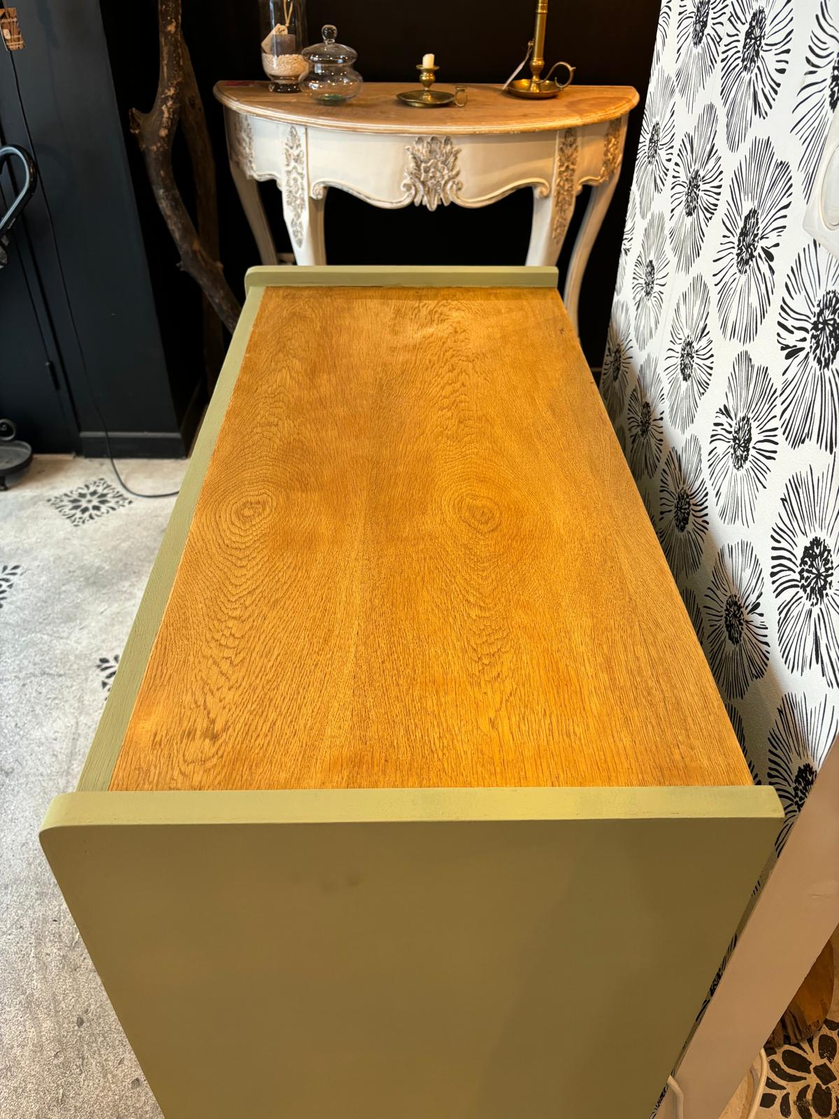 Commode Théa bois, cannage et vert de gris