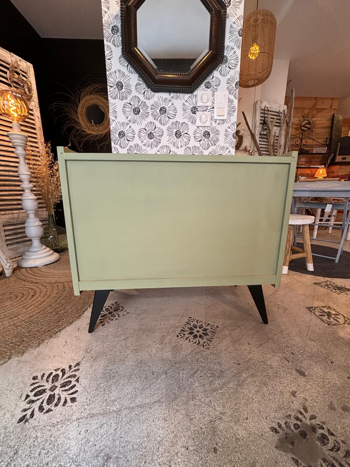 Commode Théa bois, cannage et vert de gris