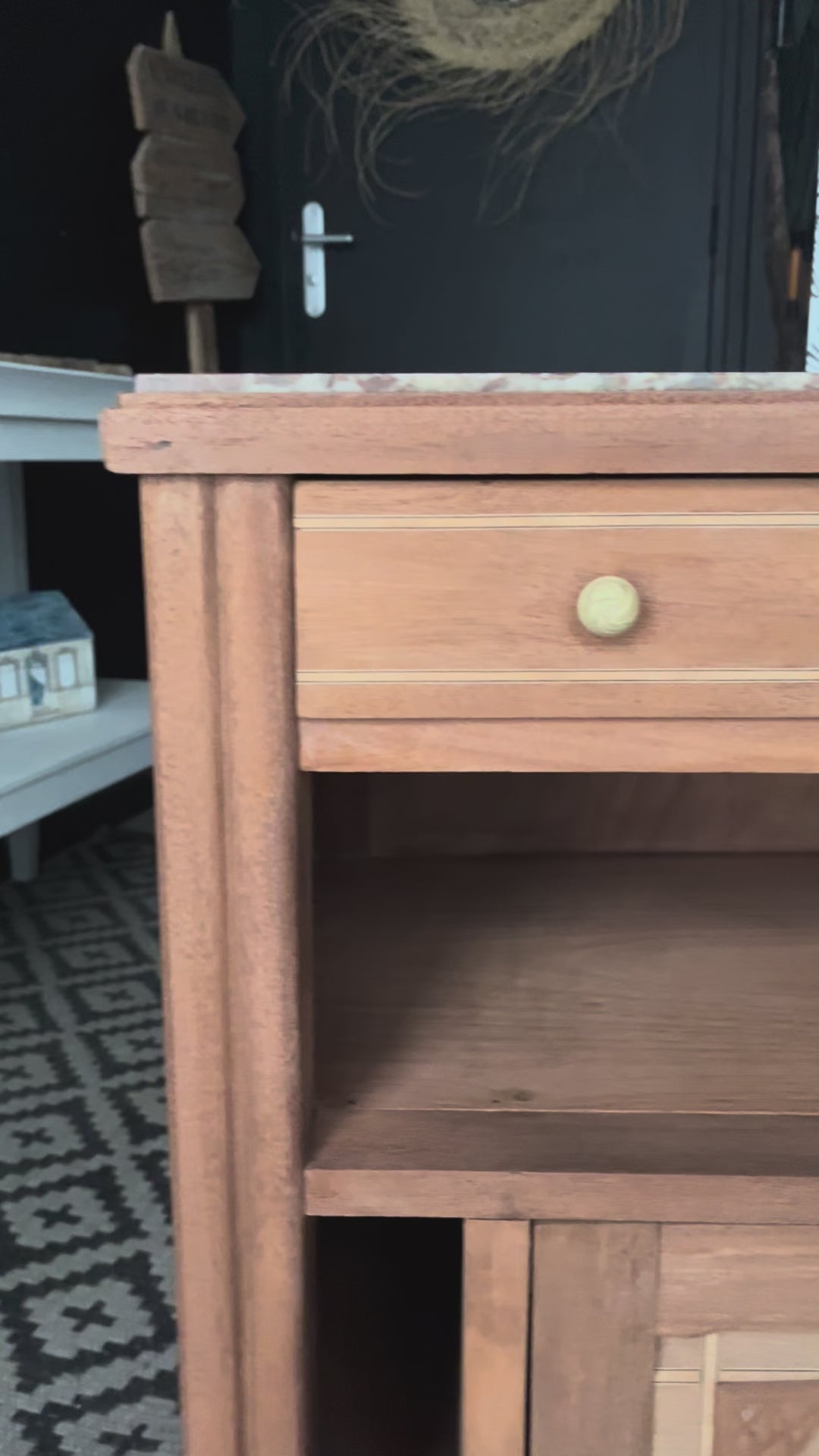 Duo tables de chevet vintage Art Déco Jada et Rosa bois et marbre