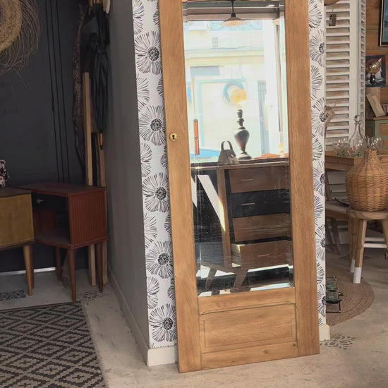 Porte armoire biseauté vintage Art Déco bois massif chêne Azalée Bordeaux