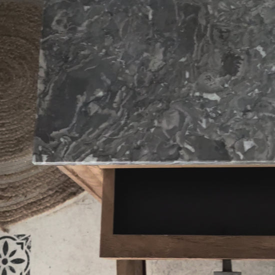 Buffet vintage Art Déco bois massif chêne et marbre