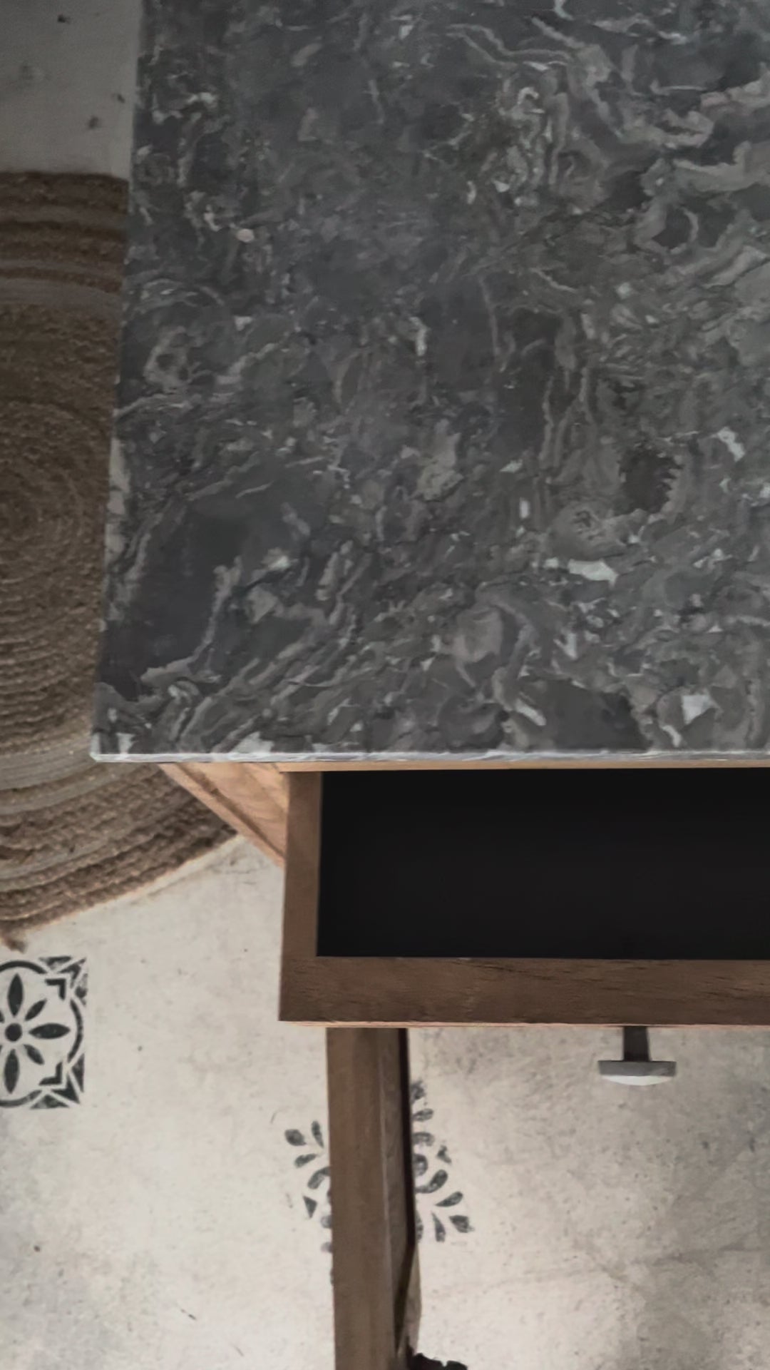 Buffet vintage Art Déco bois massif chêne et marbre