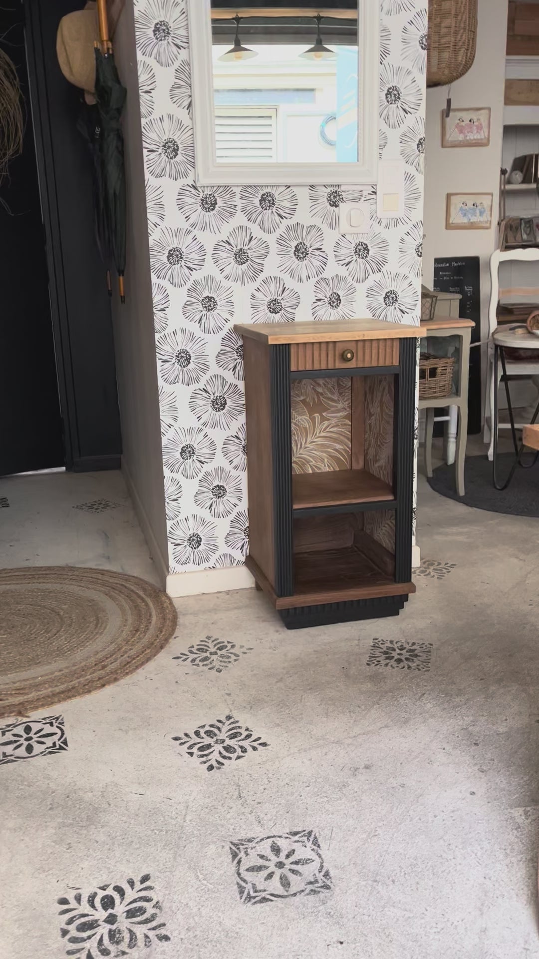 Table de chevet meuble d'appoint buffet vintage Aëla Art Déco bois massif chêne