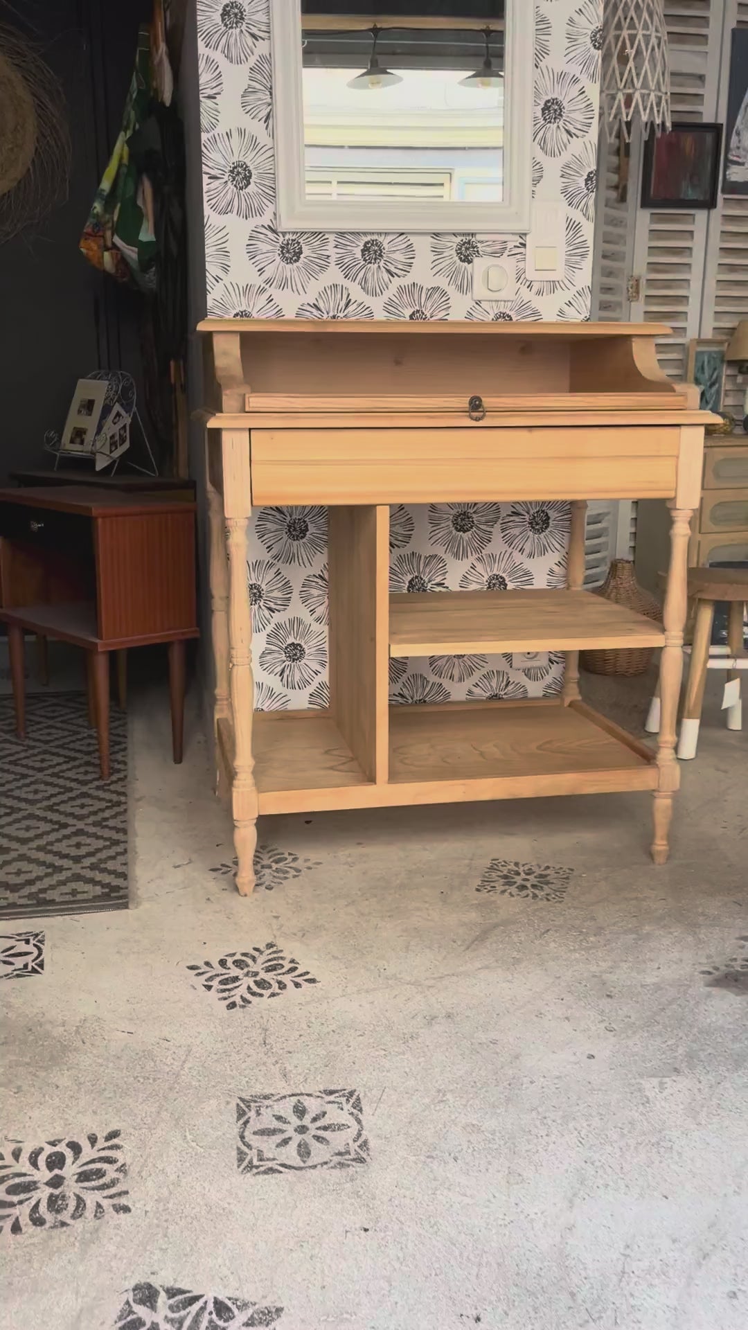 Bureau secrétaire console bois clair vintage Alphonse tiroir Bordeaux