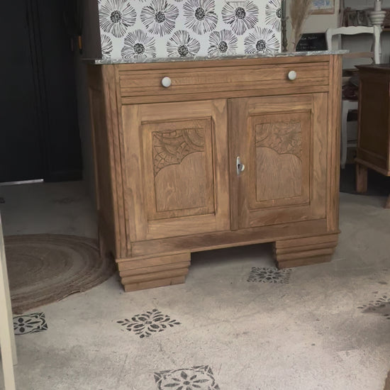 Buffet vintage Art Déco bois massif chêne et marbre