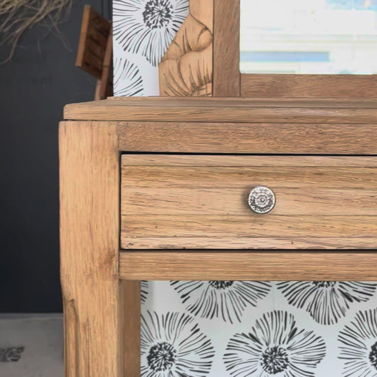 Coiffeuse vintage Art Déco Calliopée bois massif chêne Bordeaux