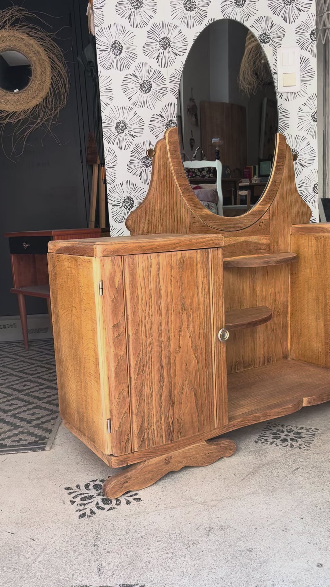 Coiffeuse buffet vintage Art Déco Mélissande 2 portes miroir Bordeaux