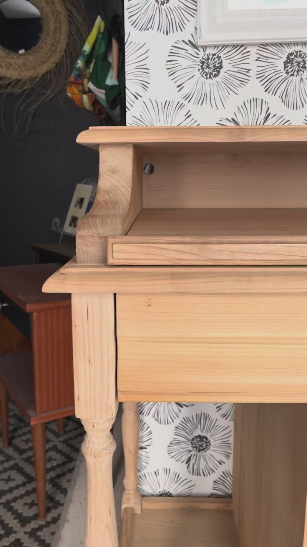 Bureau secrétaire console bois clair vintage Alphonse tiroir Bordeaux