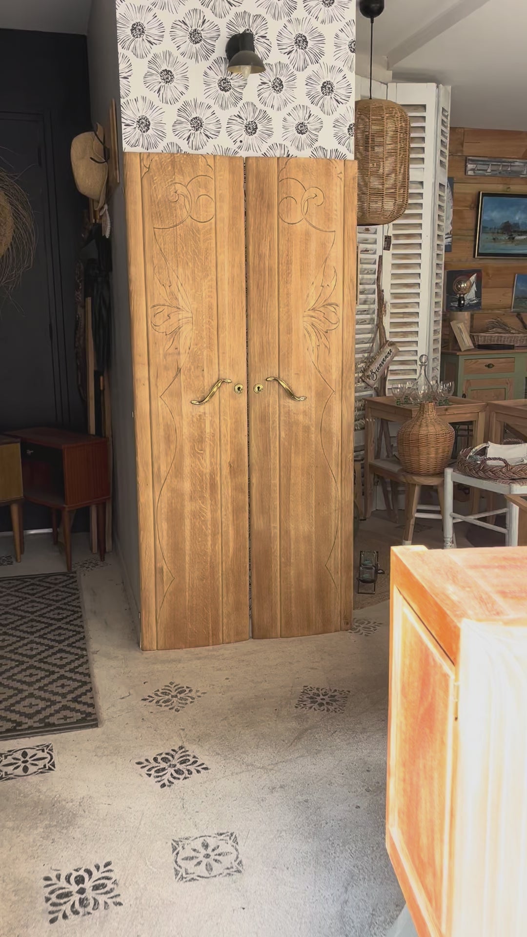 Duo portes d'armoire Art Déco bois massif chêne Solweig & Abigaël Bordeaux tête de lit paravent
