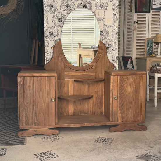 Coiffeuse buffet vintage Art Déco Mélissande 2 portes miroir Bordeaux