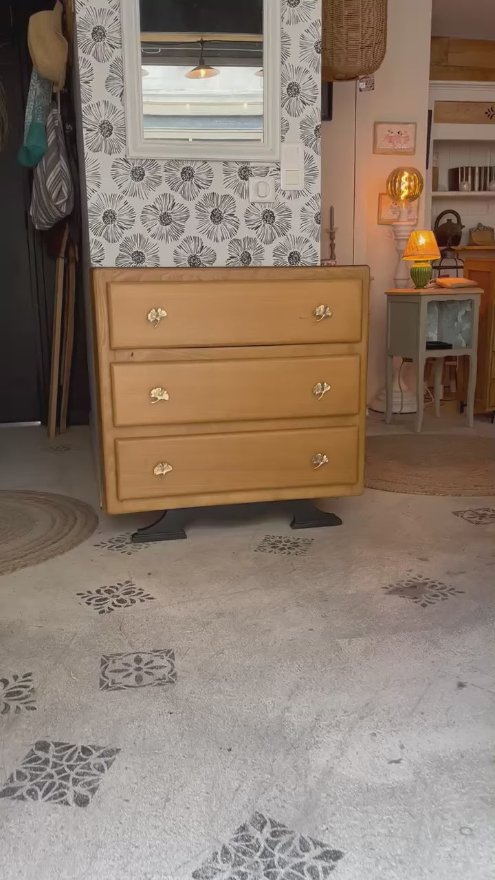 Commode Hanaé bois Art Déco feuilles de ginkgo