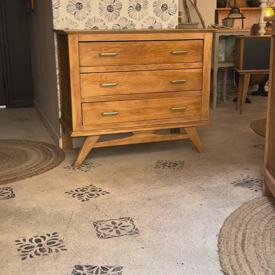 Commode vintage Oscar scandinave pieds compas 3 tiroirs années 50 60 70