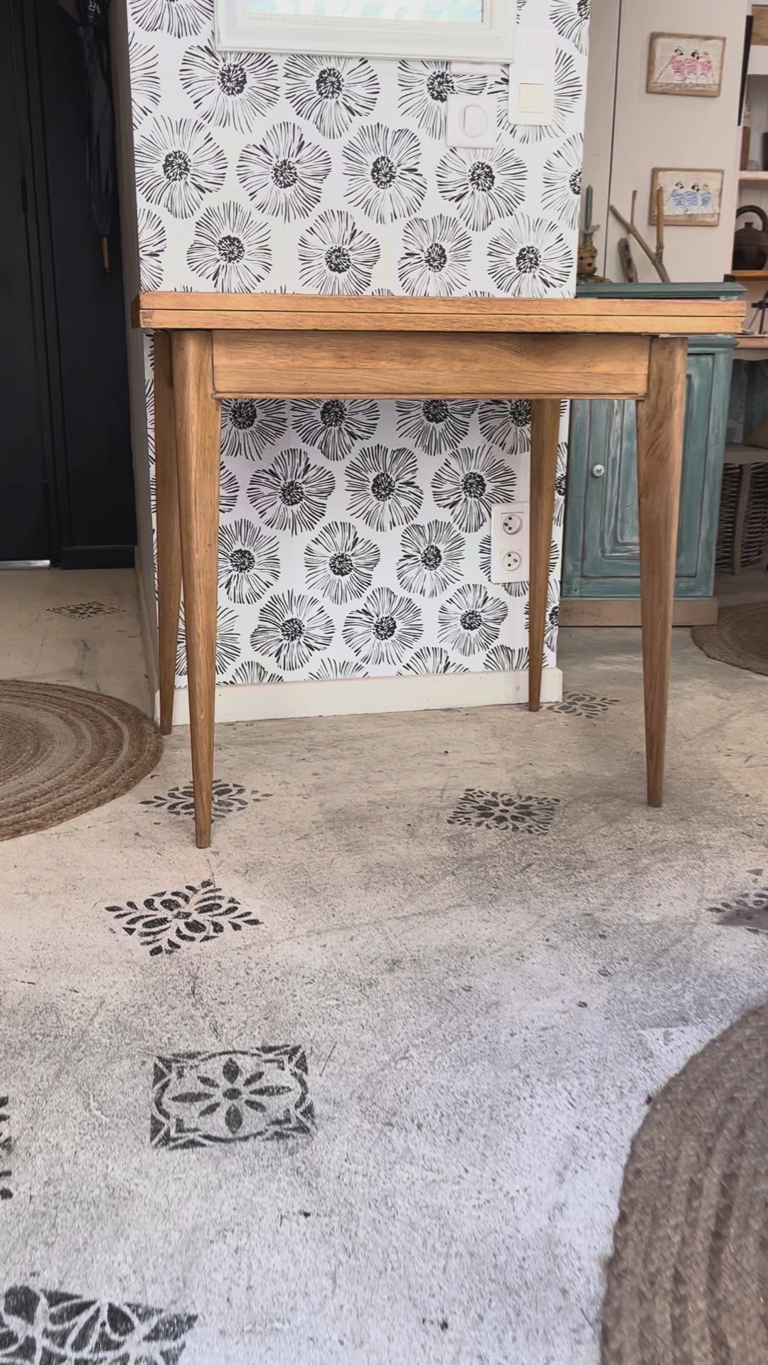 Table Garance vintage bois style scandinave pieds compas rallonge années 50 60 70